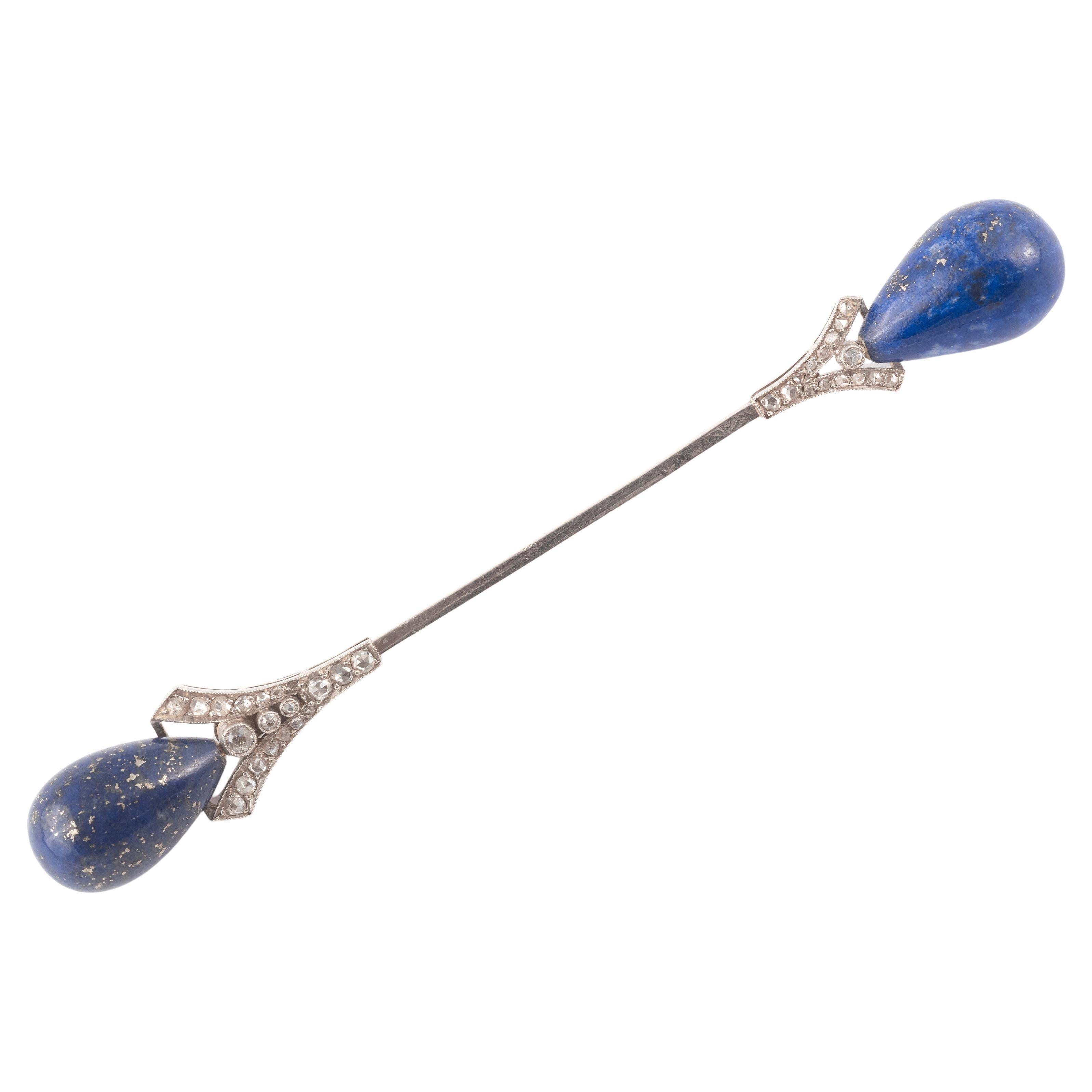 An Platinum Lapis Lazuli And Diamond Jabot Pin Circa 1920