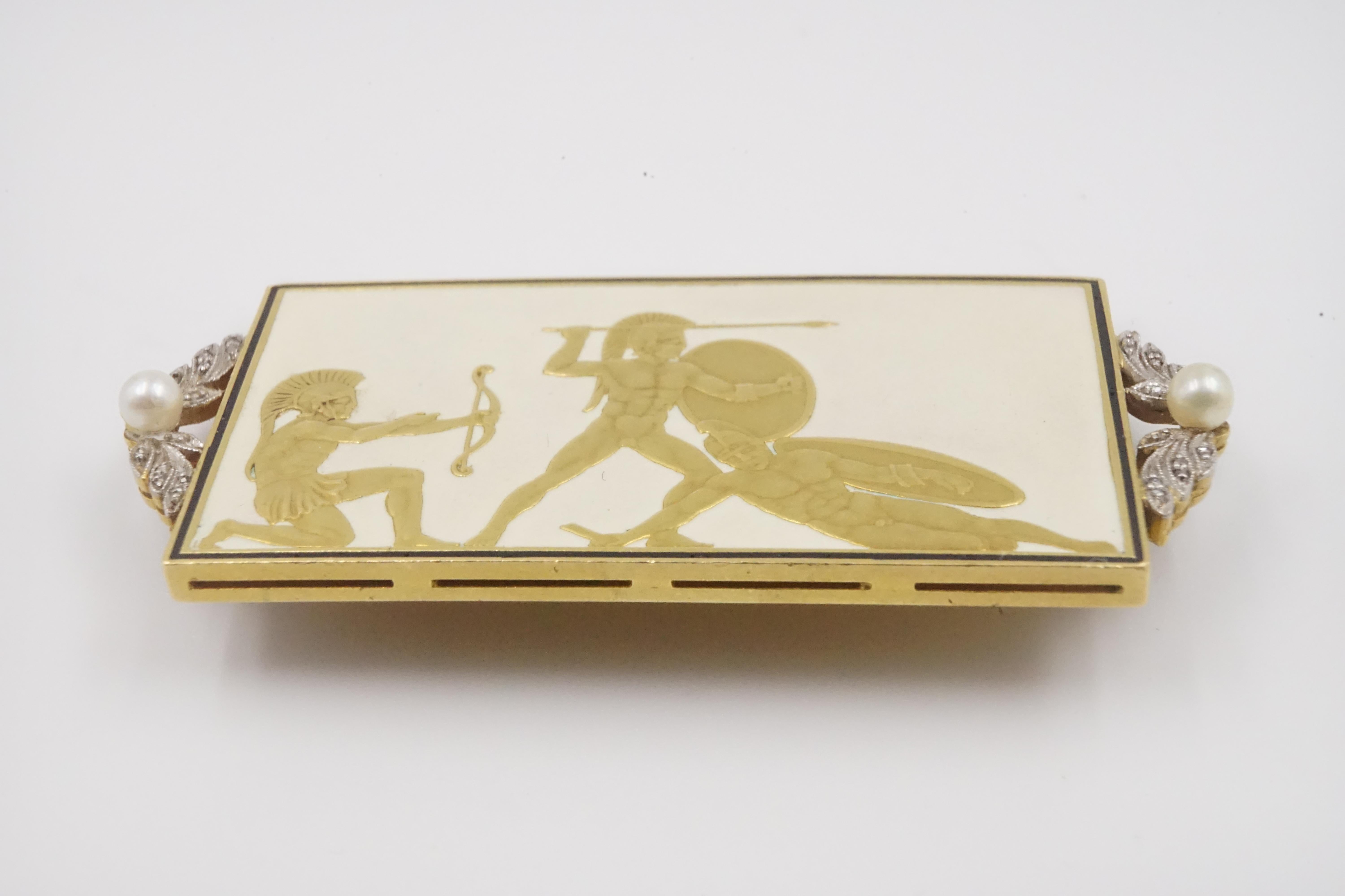 Old European Cut Rare Art Nouveau Gold and Diamond Greek 'Spartan' Soldier Brooch