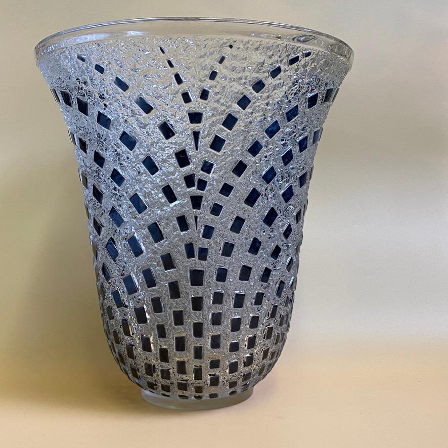 French Rene Lalique Art Deco Enameled Damiers Glass Vase