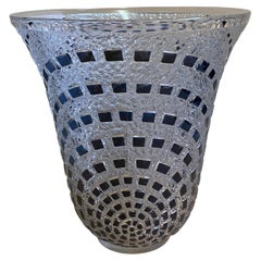 Rene Lalique Art Deco Enameled Damiers Glass Vase