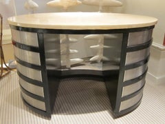 Steel, Parchment and Ebonized Wood Midcentury Desk, Italy, 1970
