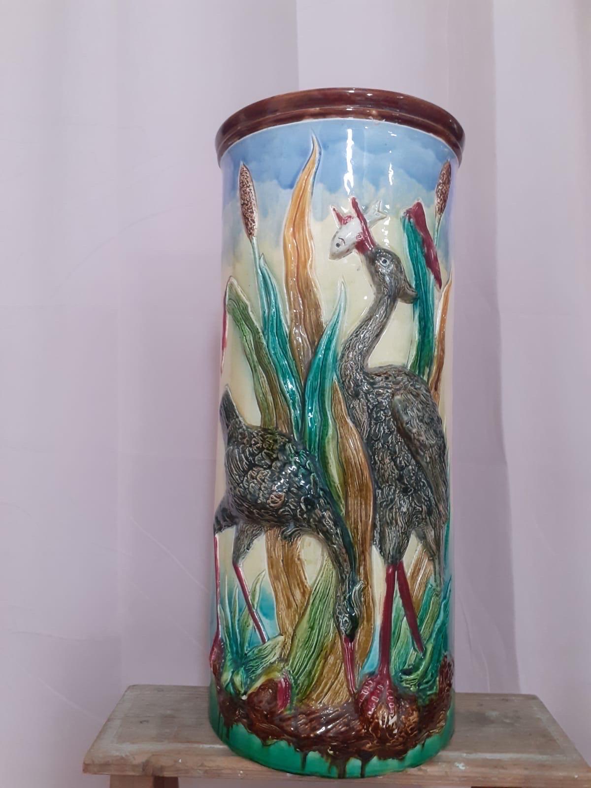 French An umbrella stand in barbotine For Sale
