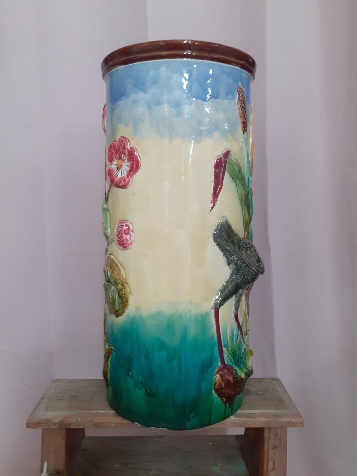 Hand-Carved An umbrella stand in barbotine For Sale