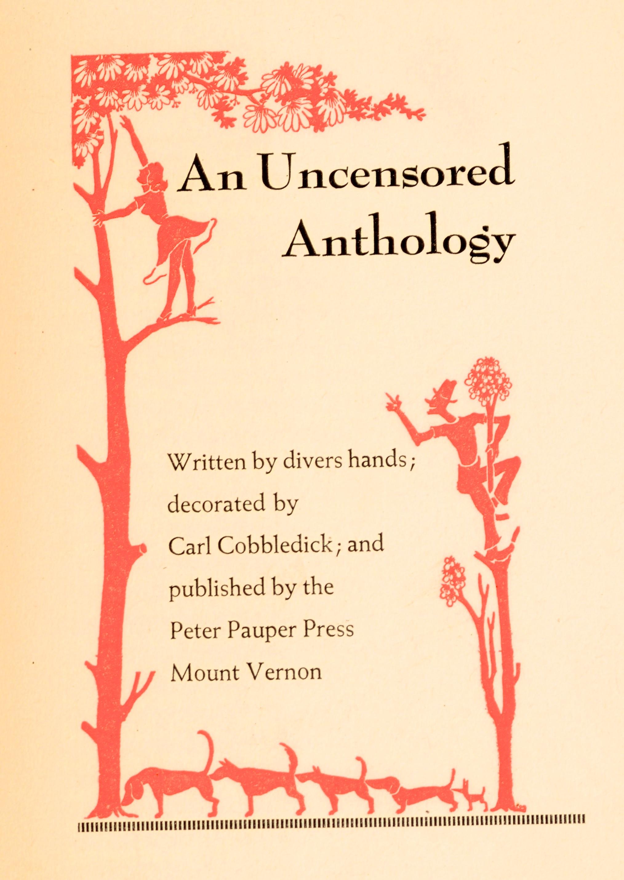 An Uncensored anthology gathered from many questionable sources.
Illustrated by Joseph Wynn. Published by The Peter Pauper Press, Mount Vernon, New York, 1939. The only copy in leather binding, possibly supplied to the writer. 1st Ed dark green