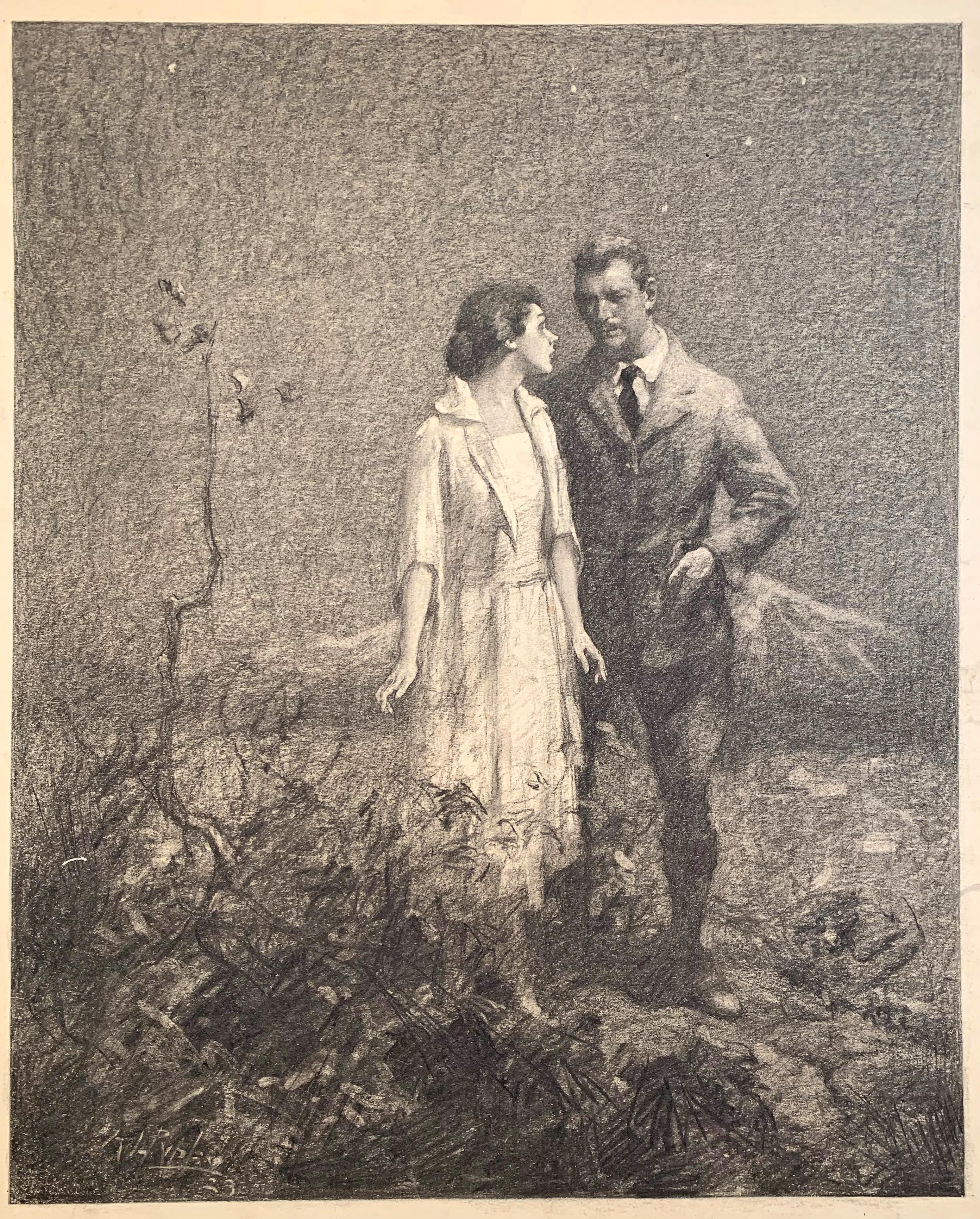 Although Aiden Lassell Ripley, a prominent Boston artist, was best known for his wildlife subjects, he was also an important muralist and illustrator earlier in his career. This charcoal drawing was made to illustrate a story in Modern Priscilla
