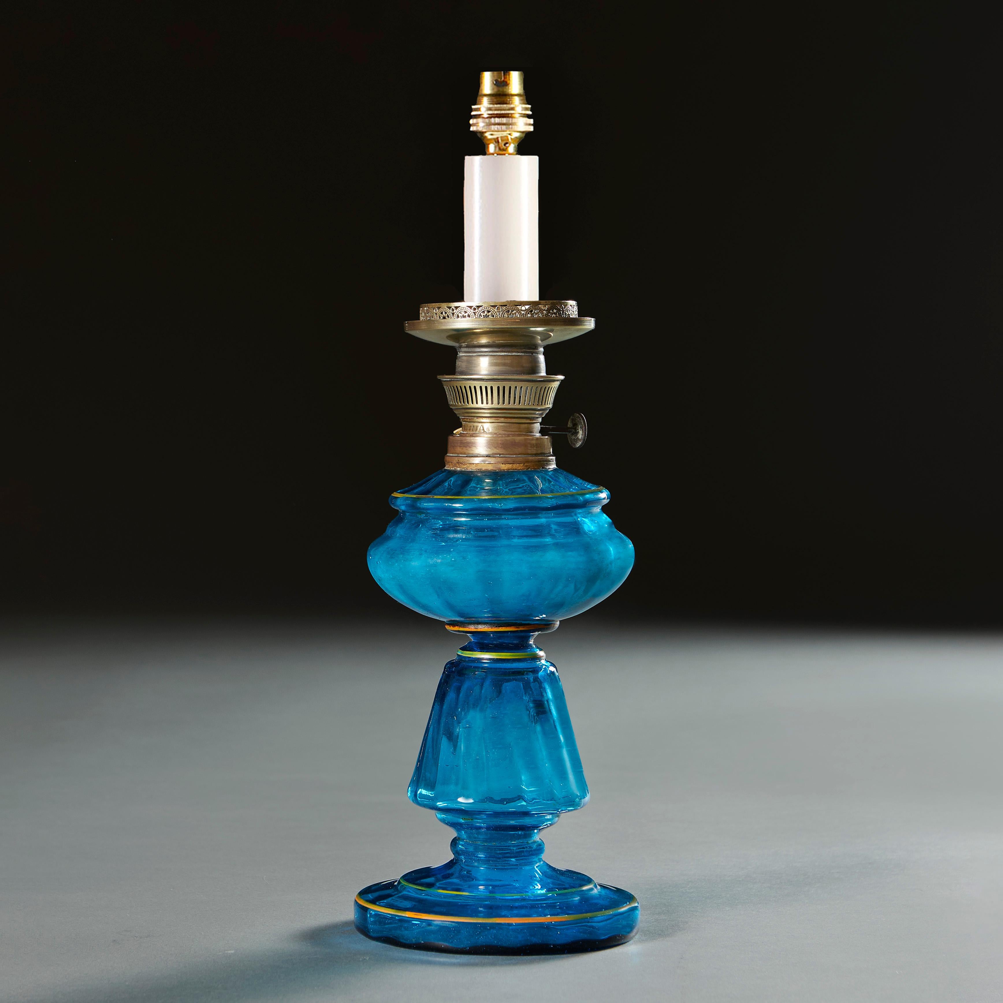 French Unsual Turqouise Glass Lamp 