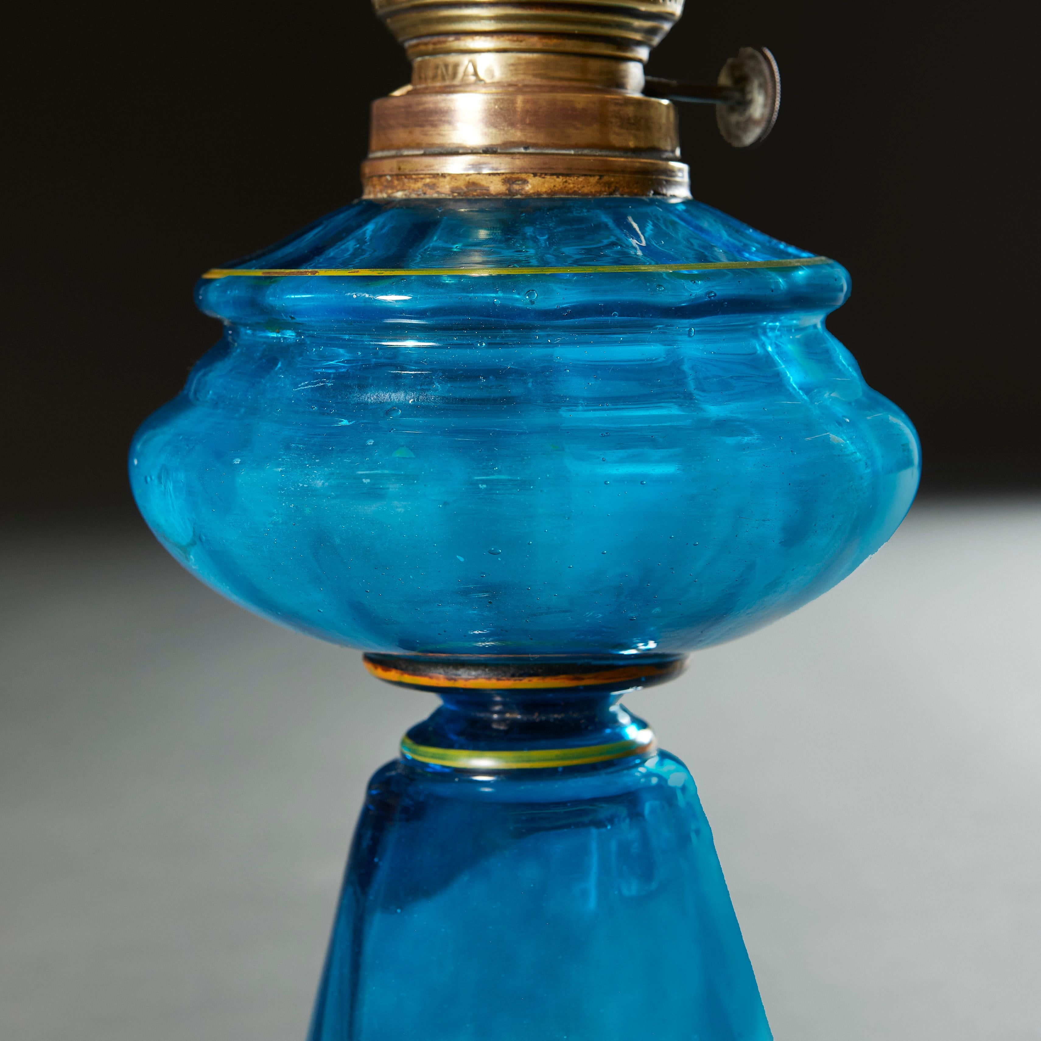 19th Century Unsual Turqouise Glass Lamp 