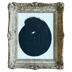 Œuvre abstraite sans titre, à l'encre noire sur papier, dans un cadre Montparnasse ancien