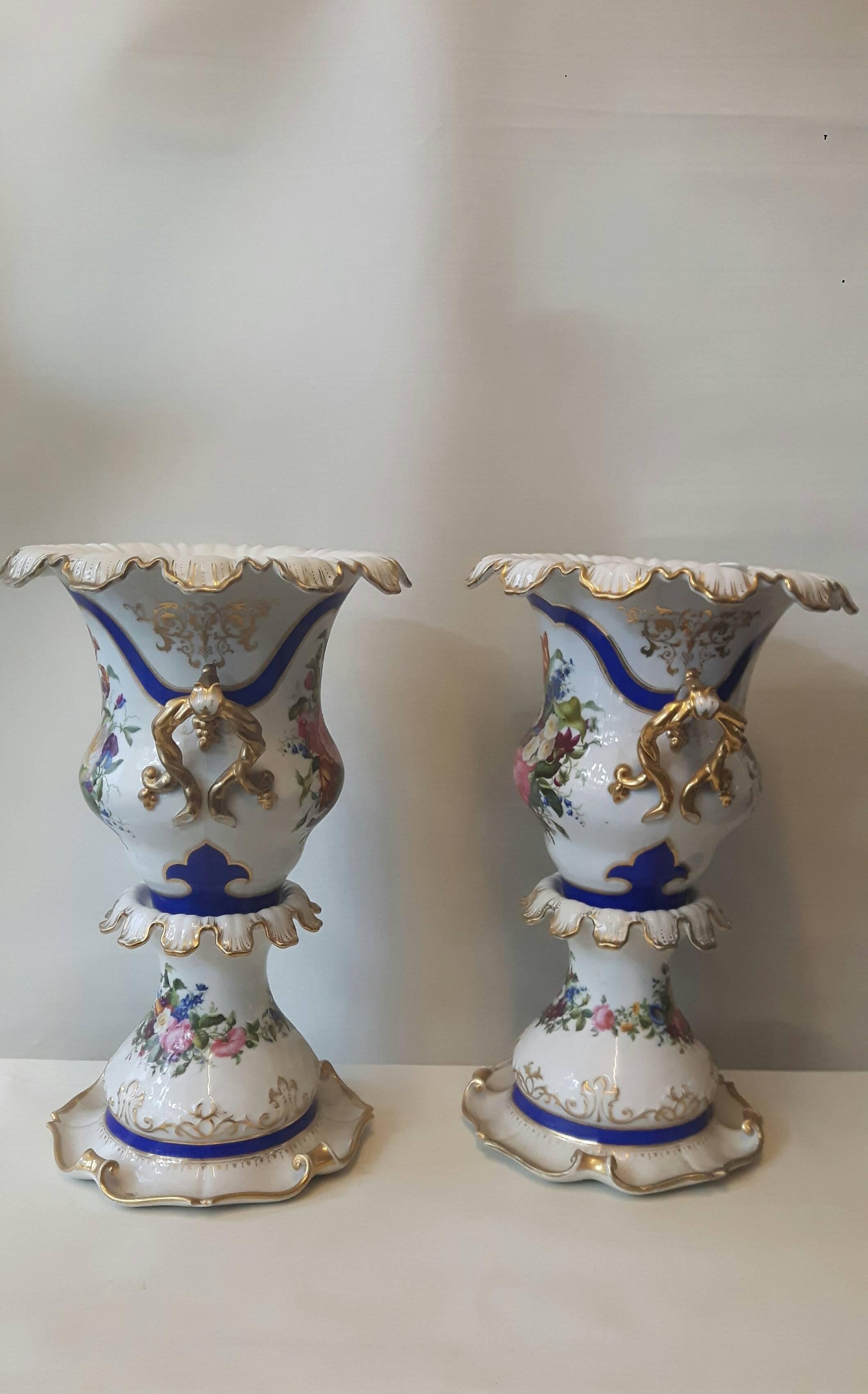 French Unusual Pair of 19th Century Paris Vases For Sale
