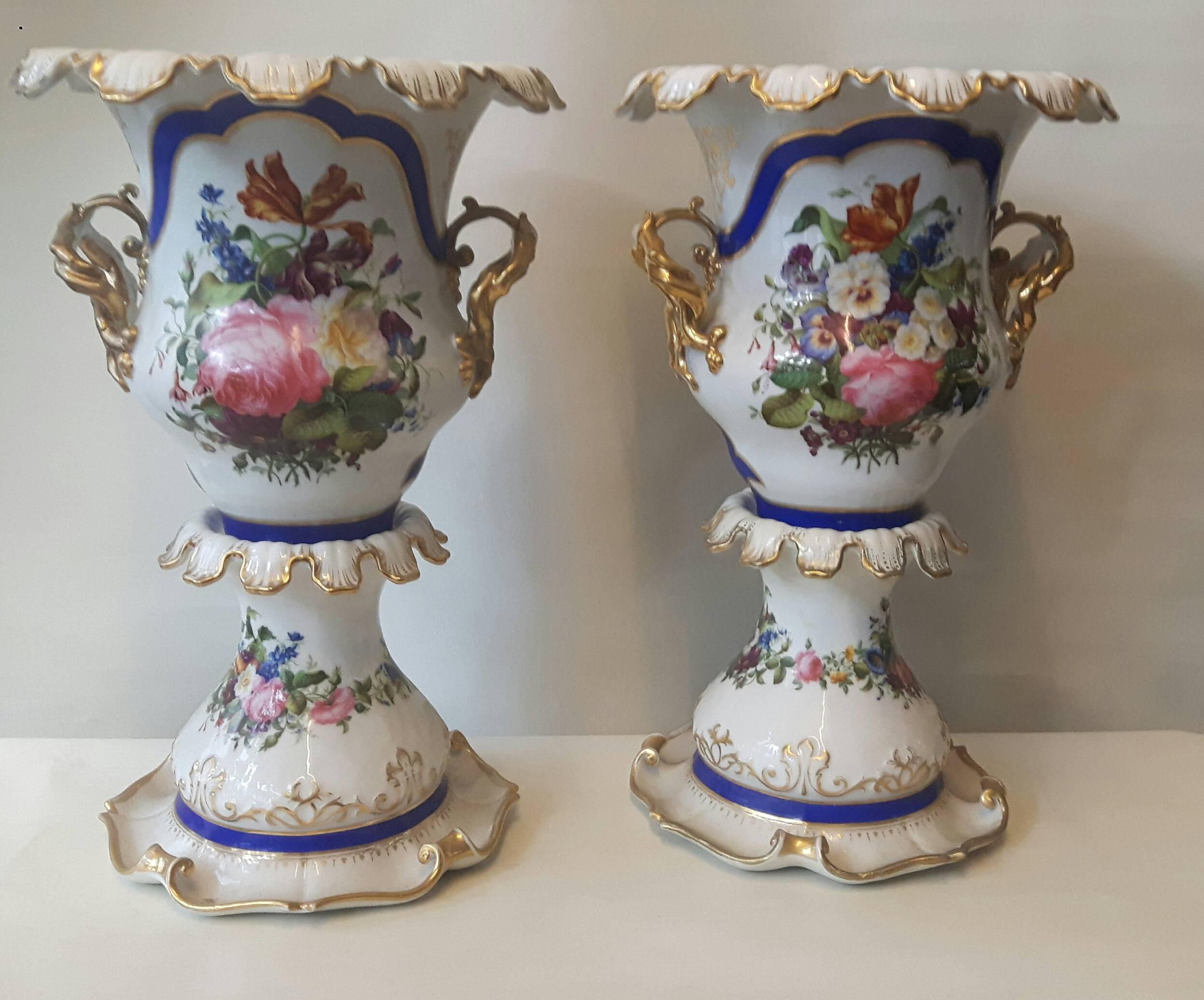 Porcelain Unusual Pair of 19th Century Paris Vases For Sale