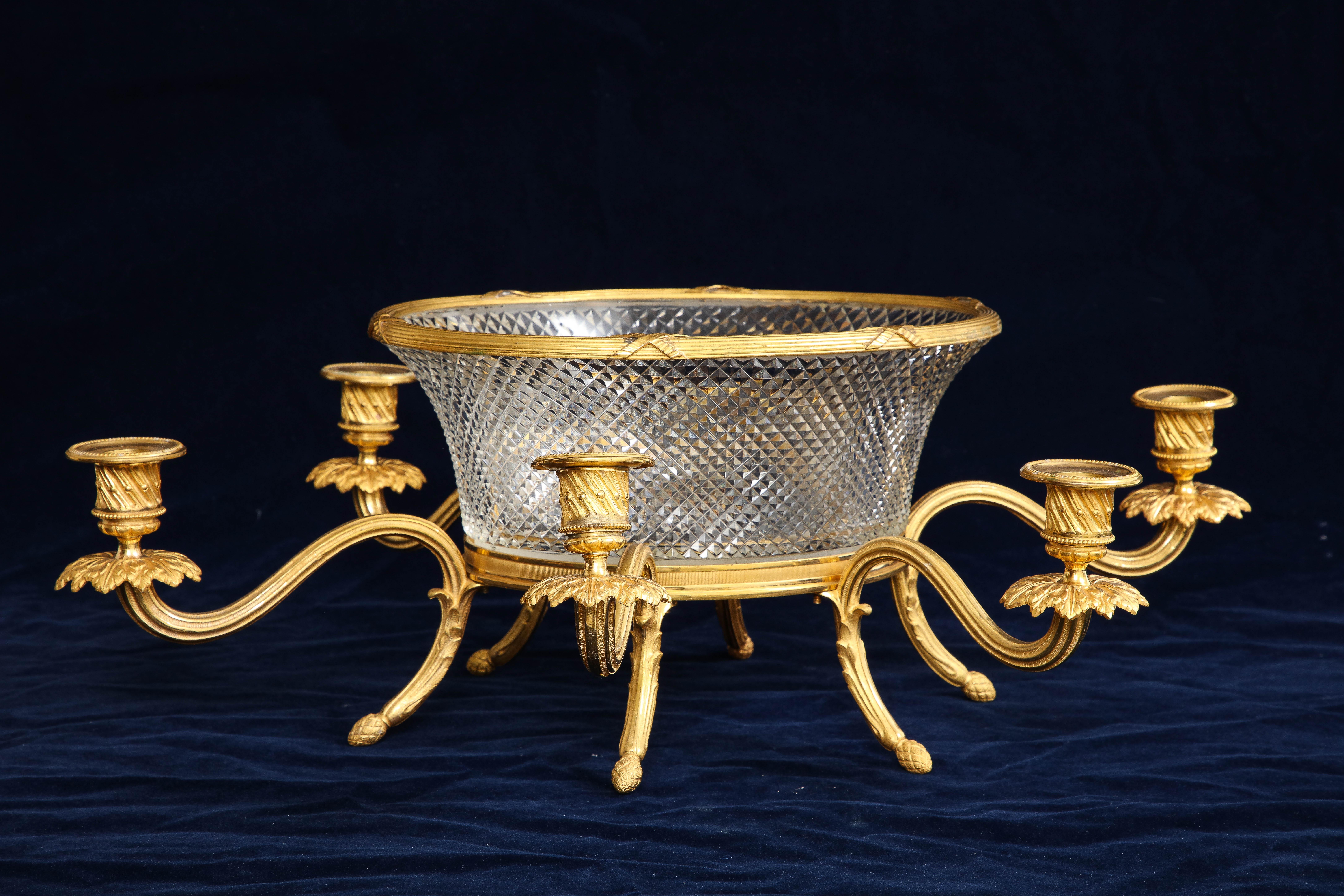 Louis XVI Unusual 19th Century French Ormolu Mounted Crystal Centerpiece or Candelabra For Sale