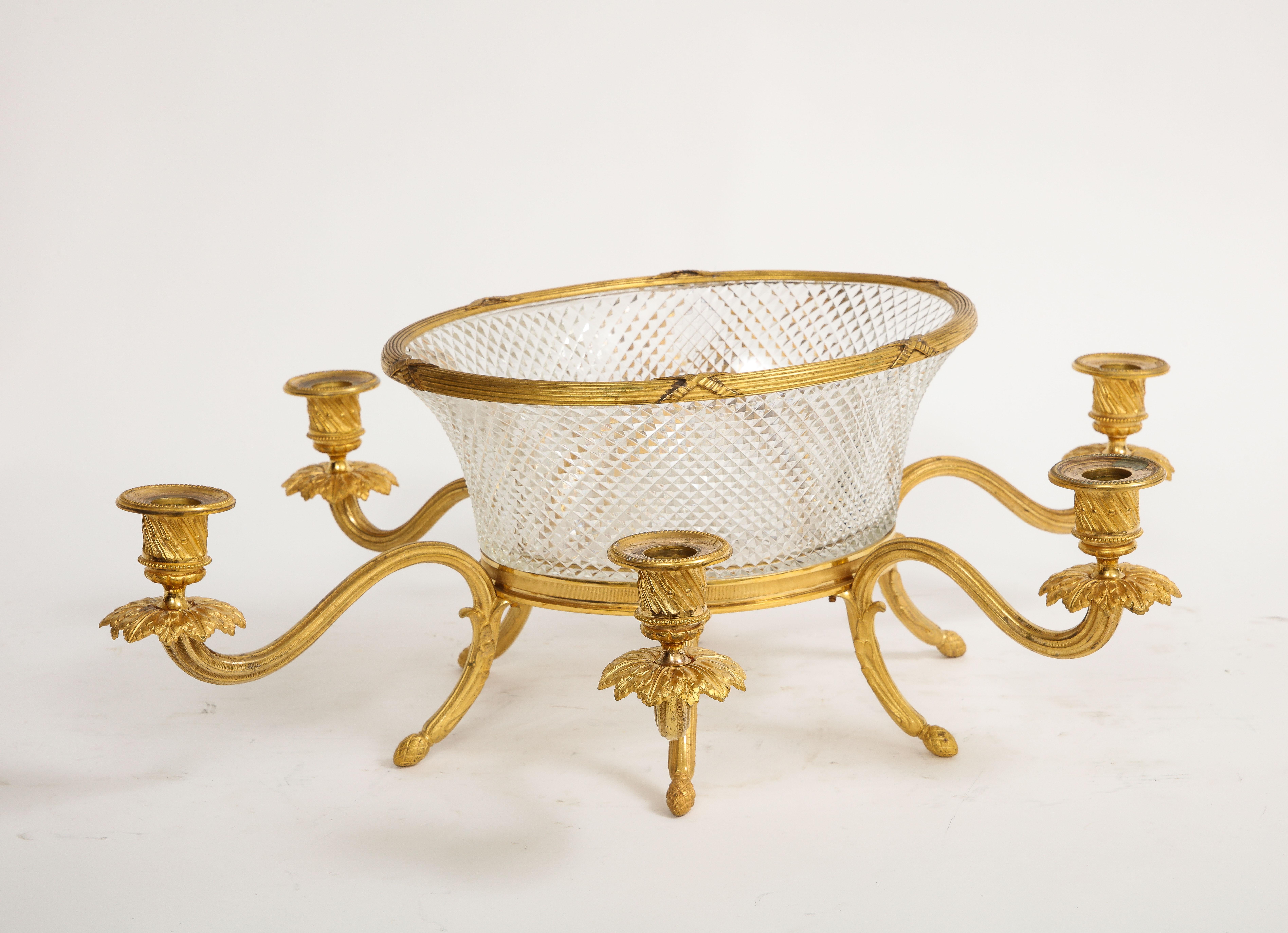 Late 19th Century Unusual 19th Century French Ormolu Mounted Crystal Centerpiece or Candelabra For Sale