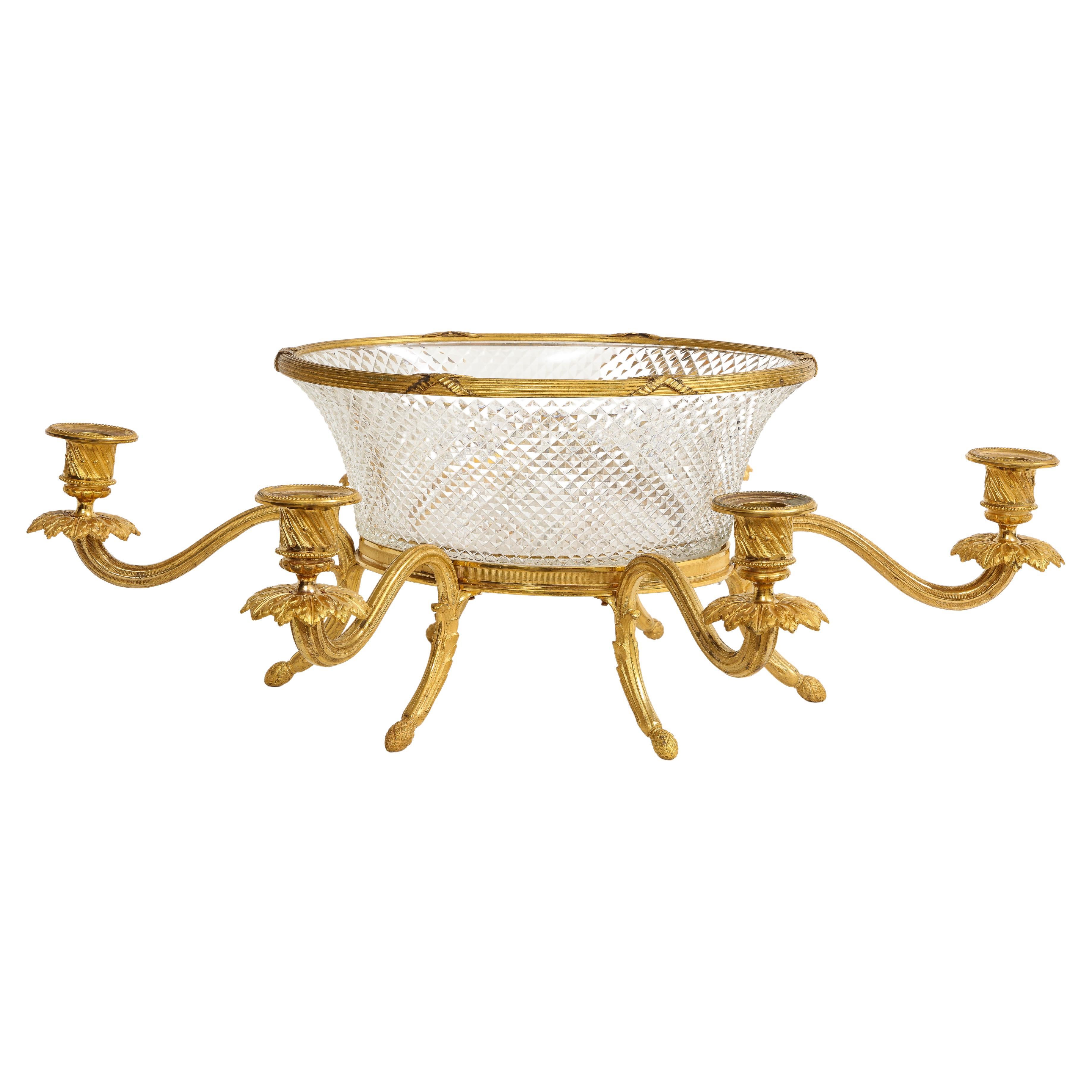 Unusual 19th Century French Ormolu Mounted Crystal Centerpiece or Candelabra For Sale