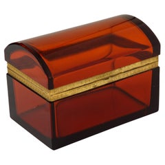 Insolite boîte française du 19ème siècle en cristal orange/rouge montée sur bronze doré