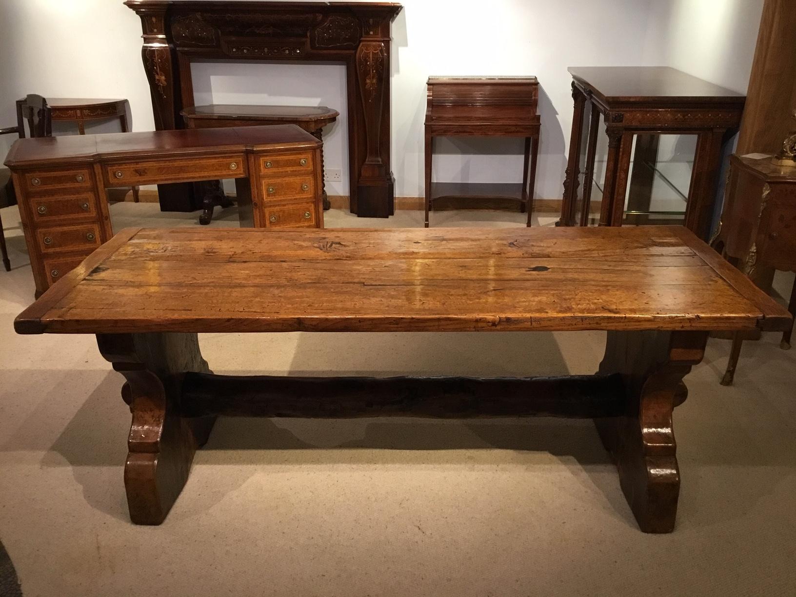 Unusual 19th Century Primitive Trestle End Dining Table For Sale 7