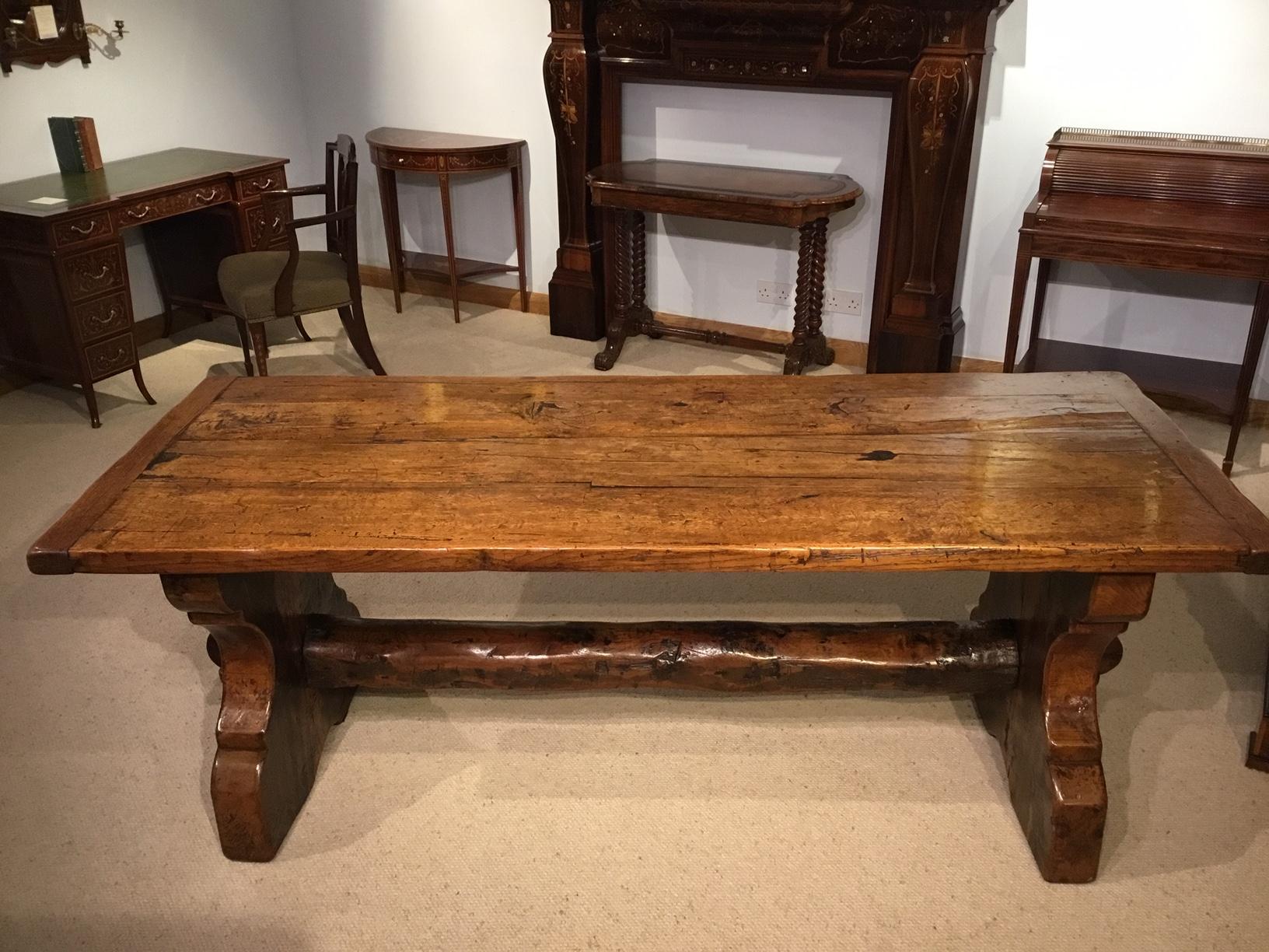 Unusual 19th Century Primitive Trestle End Dining Table For Sale 10