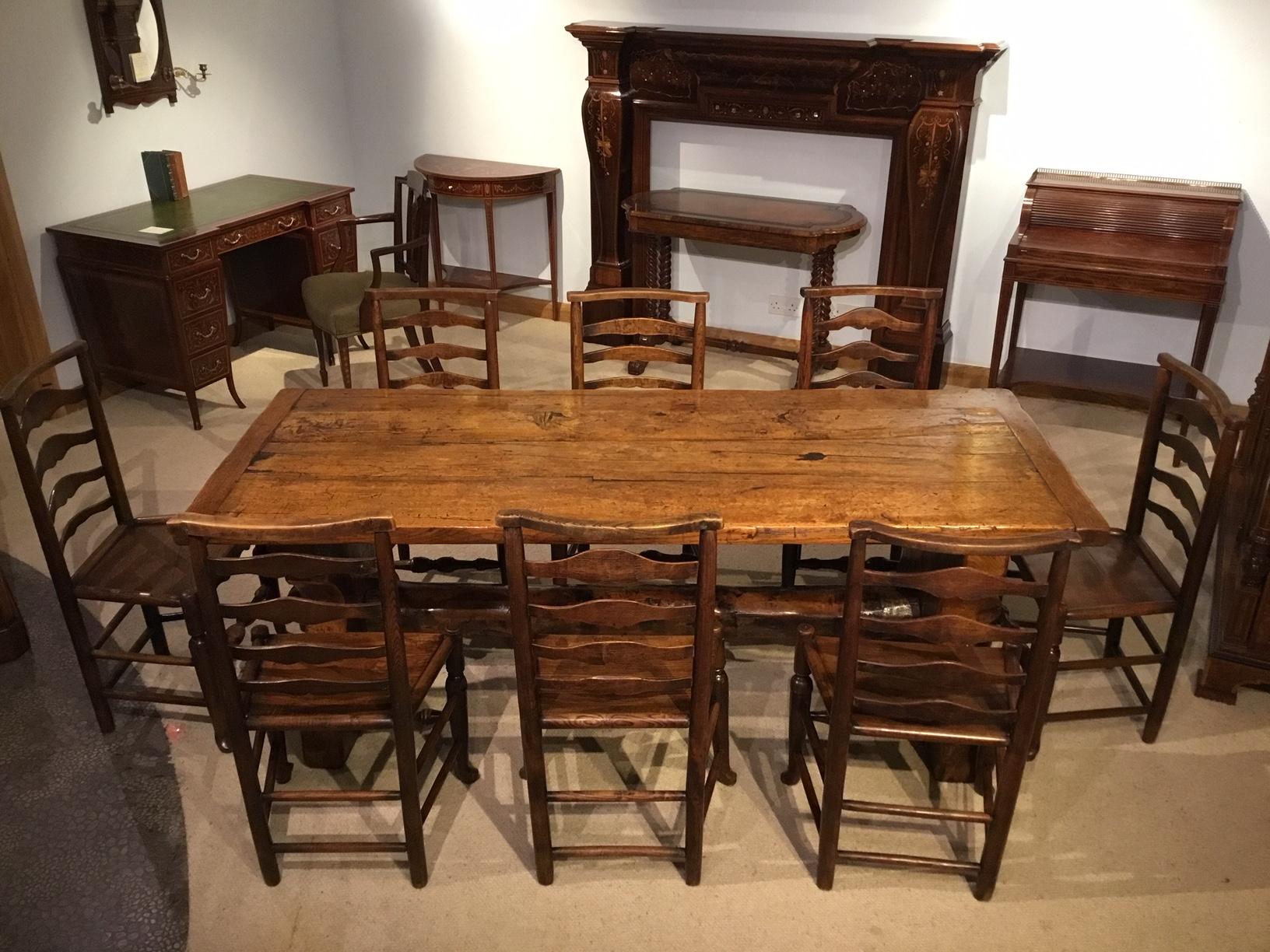 Unusual 19th Century Primitive Trestle End Dining Table For Sale 11