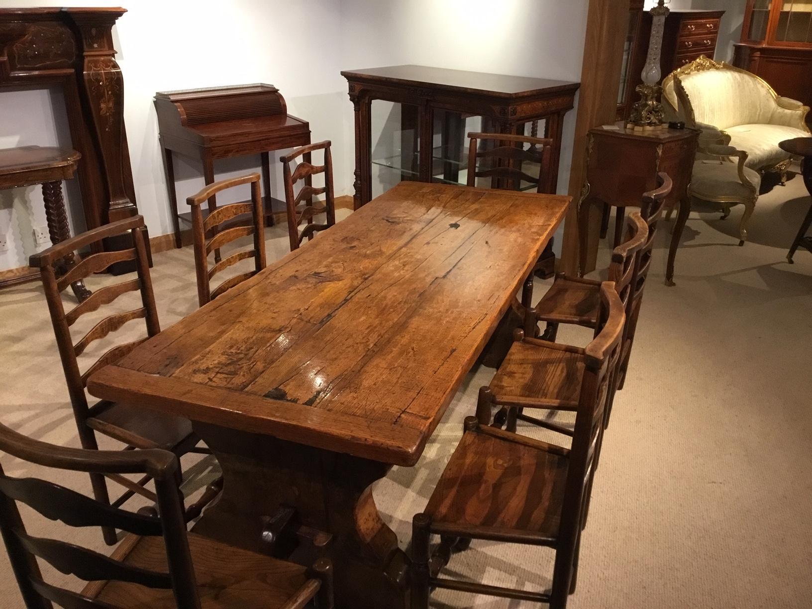 Unusual 19th Century Primitive Trestle End Dining Table For Sale 12