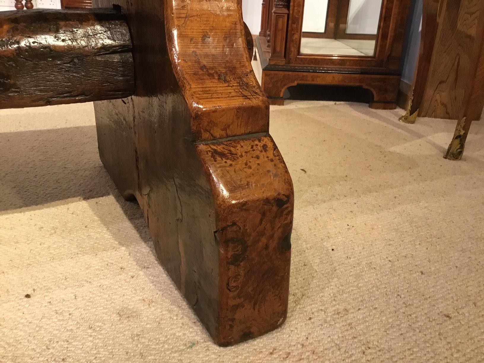 Oak Unusual 19th Century Primitive Trestle End Dining Table For Sale