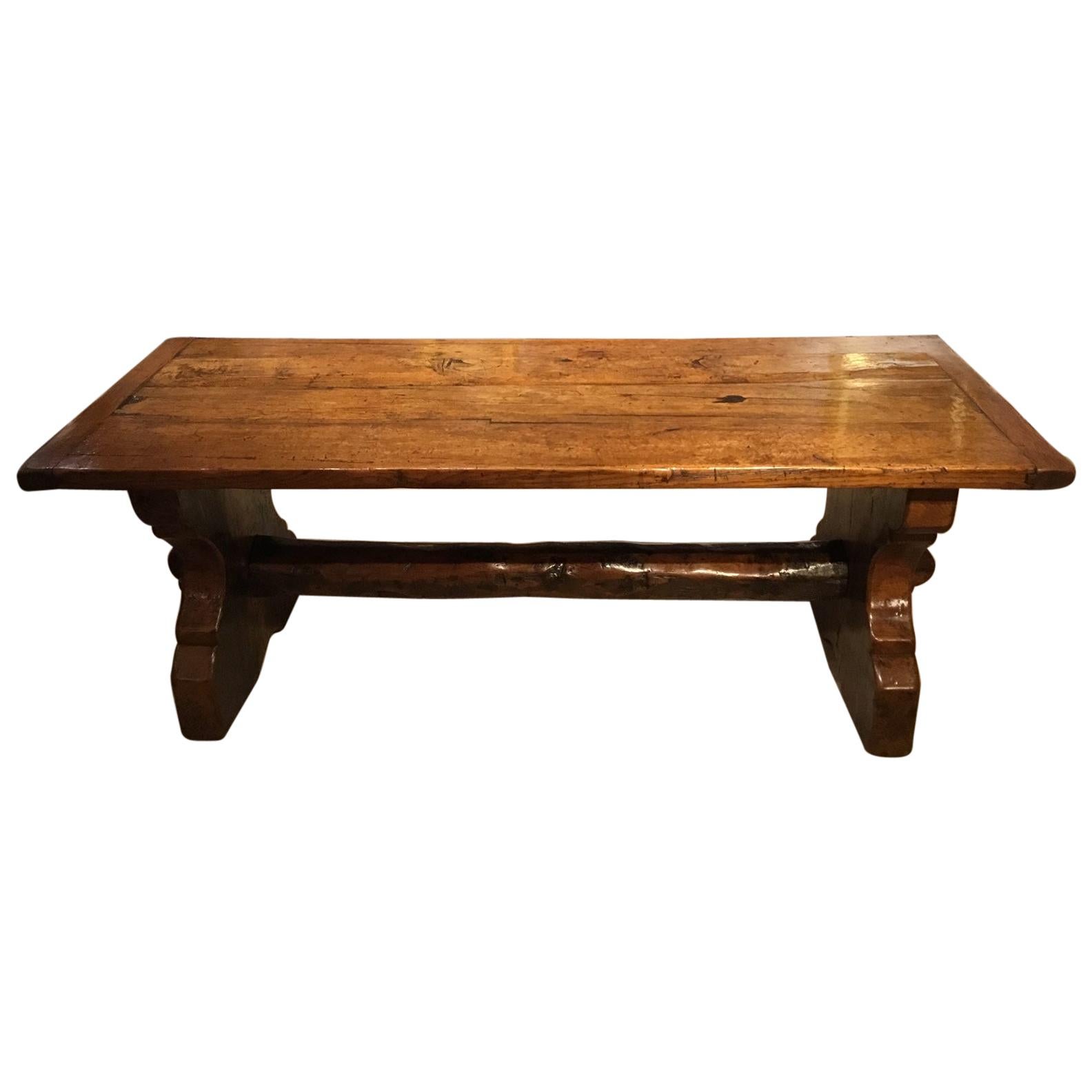 Unusual 19th Century Primitive Trestle End Dining Table For Sale