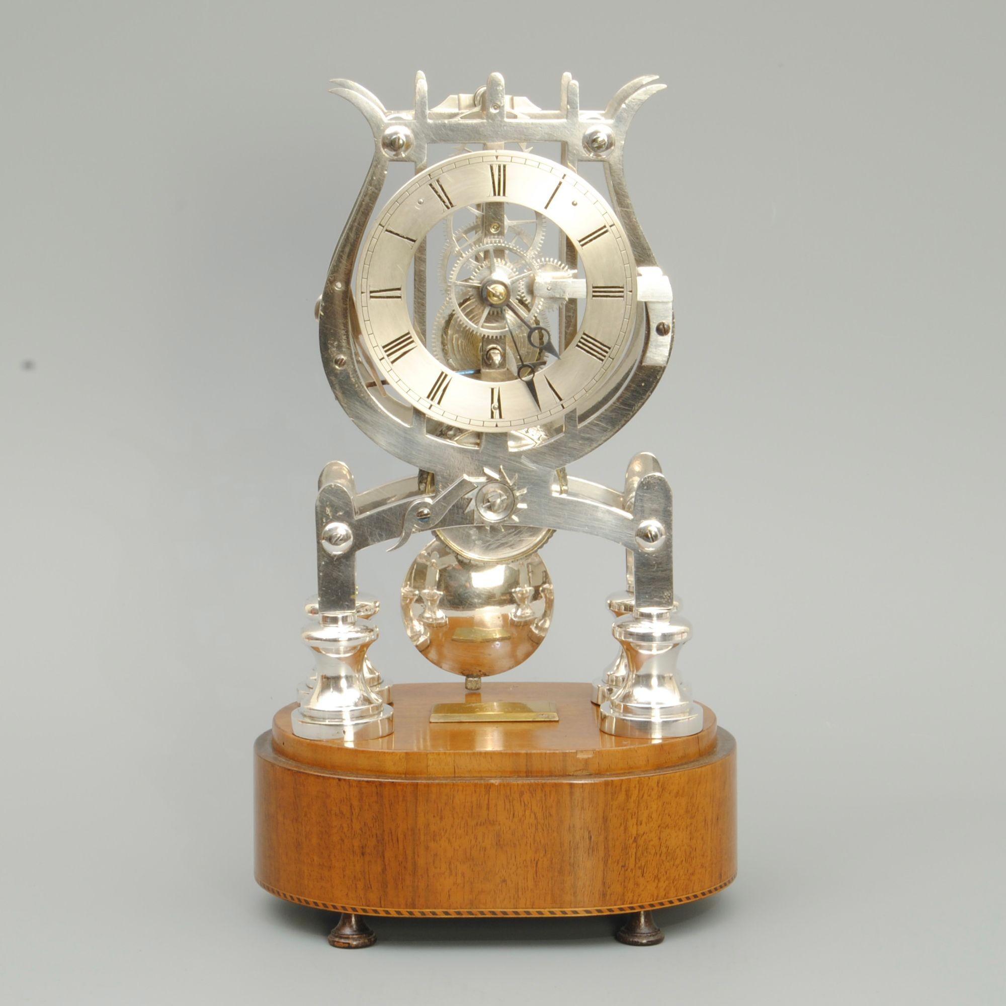 English Unusual 19th Century Silvered Skeleton Clock For Sale