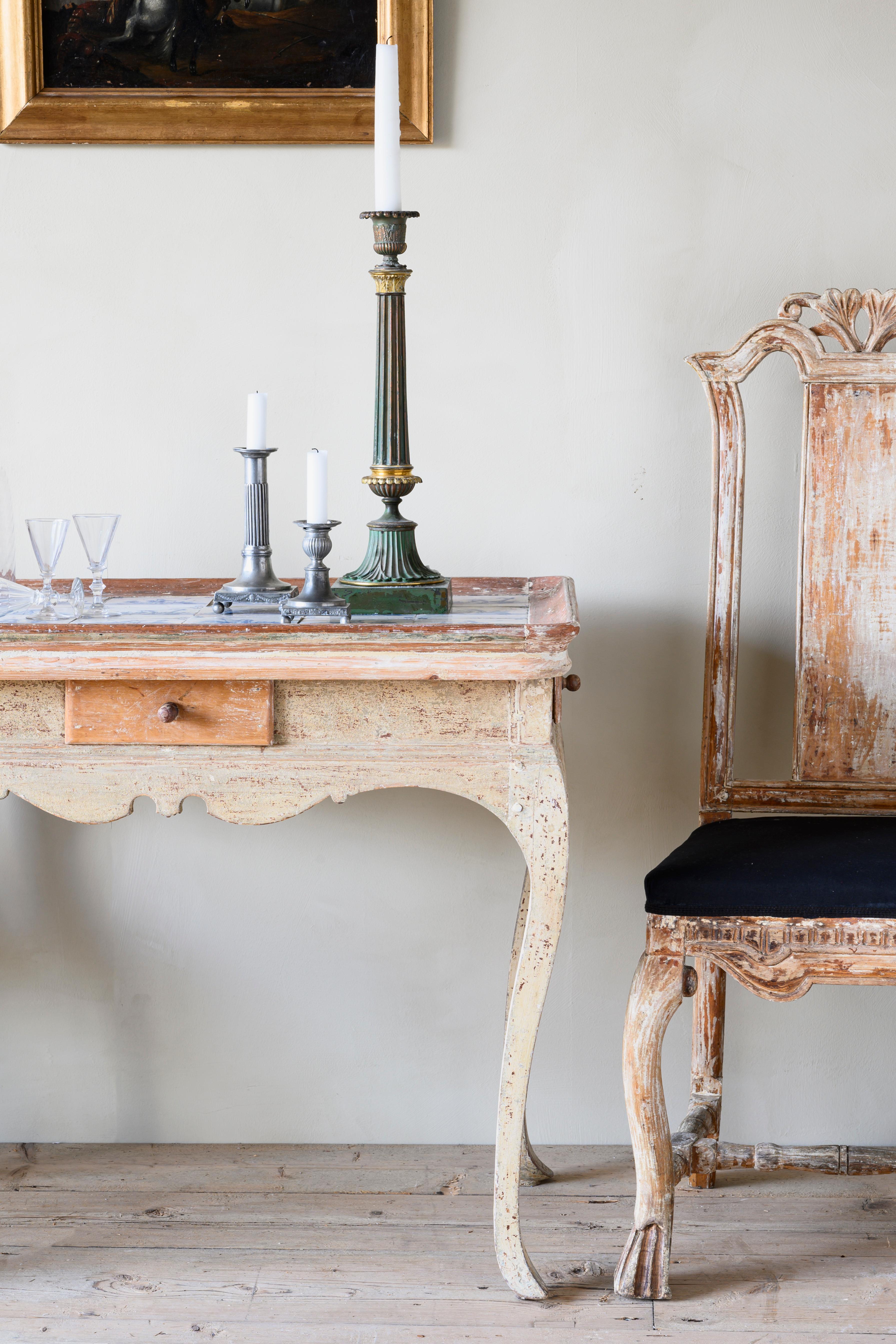 18th Century and Earlier Unusual and Delightful 18th Century Rococo Tile Tray Table