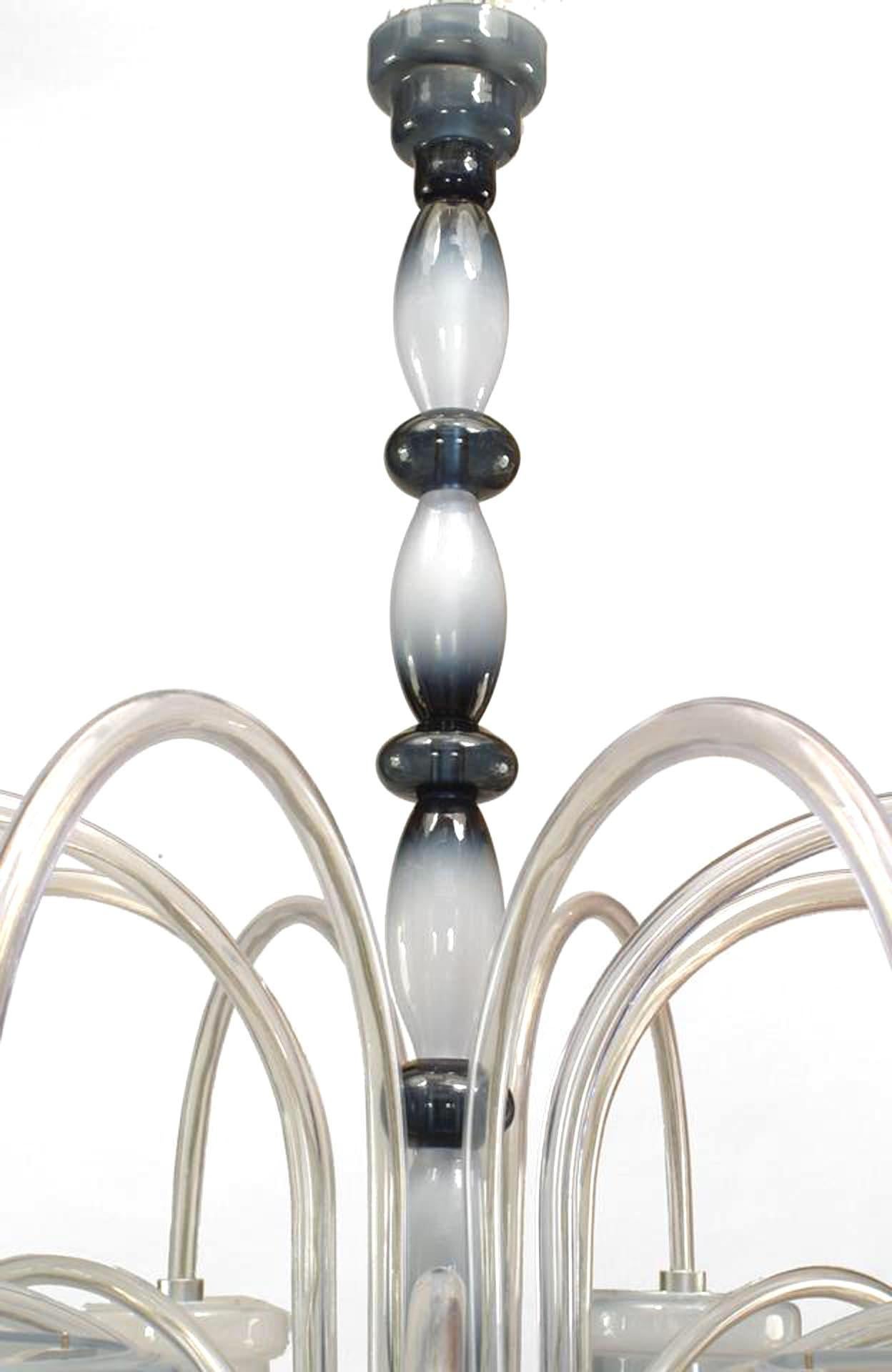 Italian Murano (1980's) glass 16 arm chandelier with shaded slate color & 5 tier beehive shaped shades & pendant drop (bottom shade signed ANDROMEDA-Model 2000)

