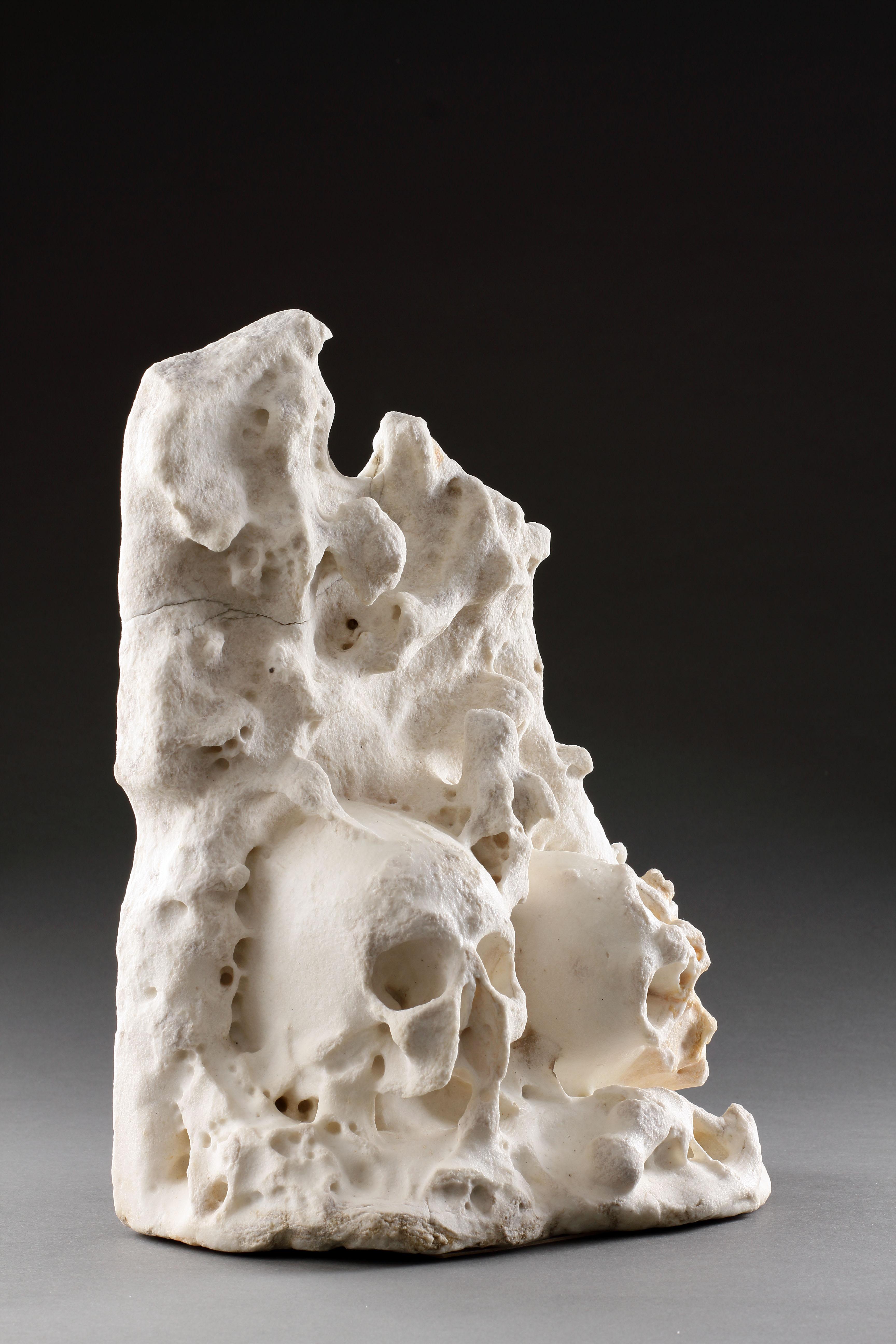 Marble An Unusual and Rare English ‘Memento Mori’ Carved Shrine with Two Human Skulls For Sale