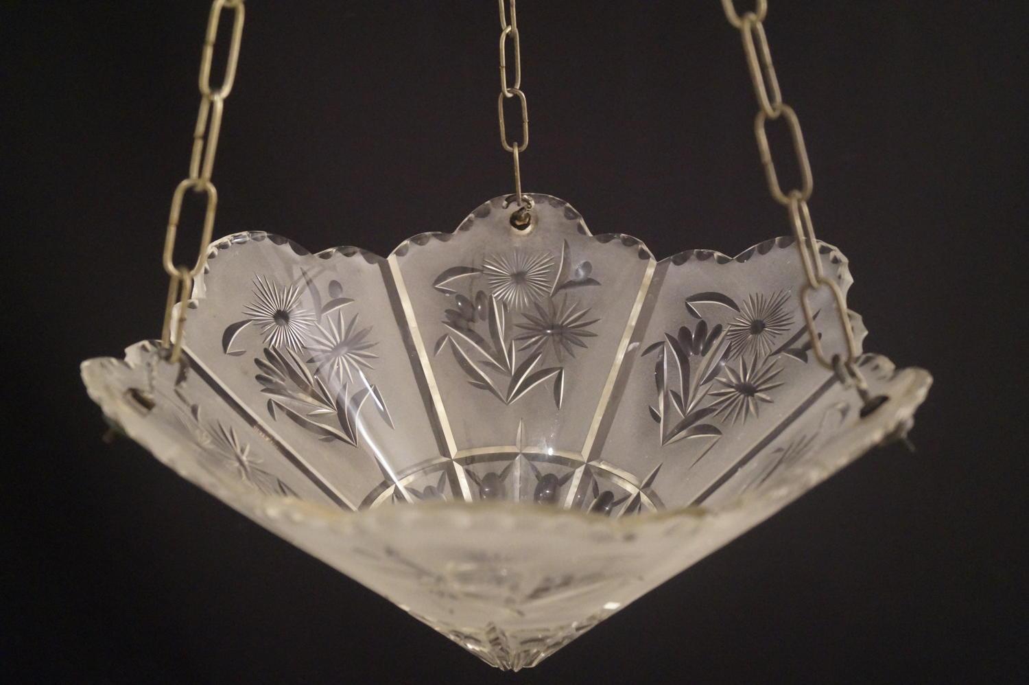 Unusual, Art Deco Frosted Cut Glass Ceiling Light, English, circa 1920 1