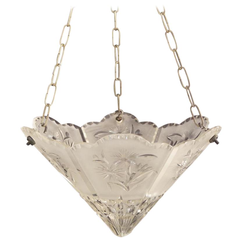Unusual, Art Deco Frosted Cut Glass Ceiling Light, English, circa 1920