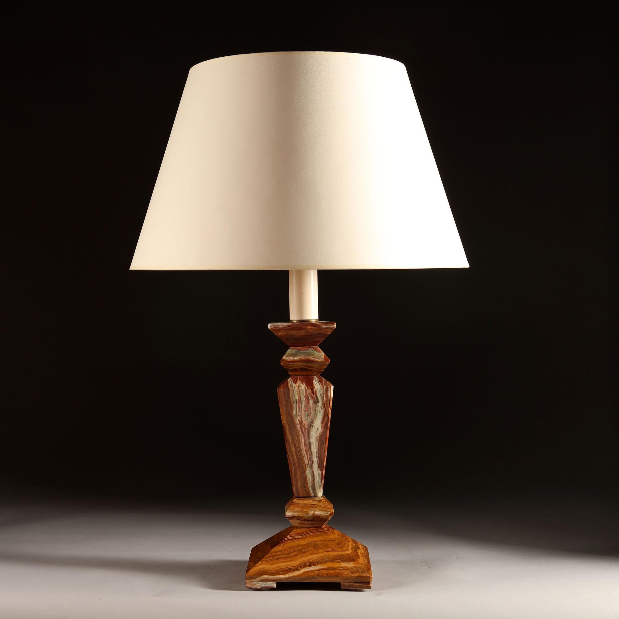20th Century Unusual Art Deco Onyx Table Lamp with Geometric Form