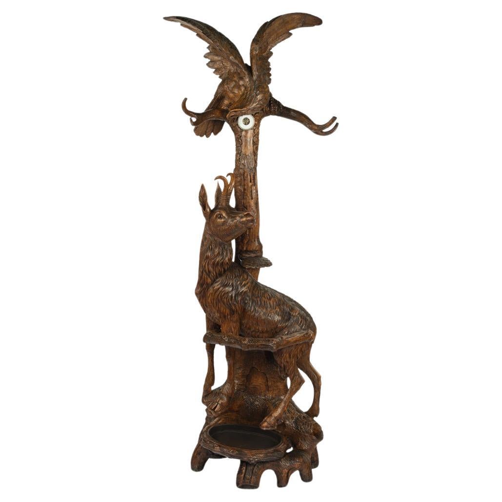 An unusual ‘Black Forest’ walnut eagle and chamois hall stand