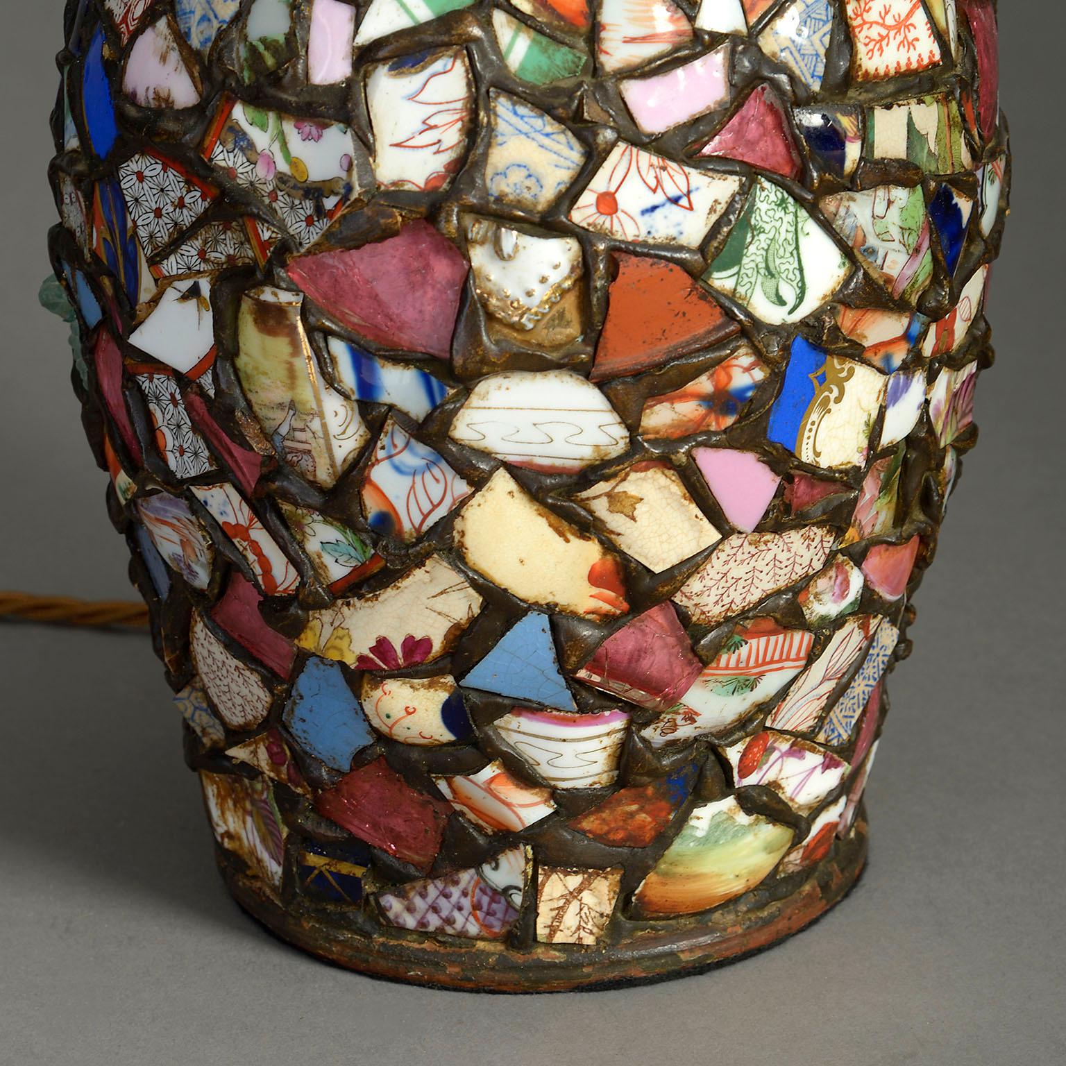 English Unusual Ceramic Collage Lamp For Sale