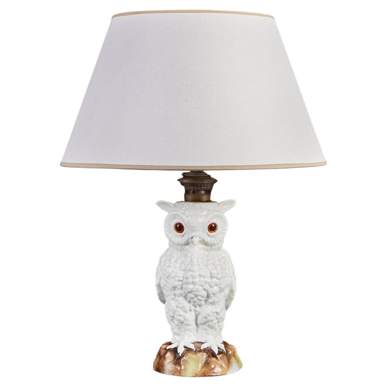 Lampe hibou vintage en étain, bronze et verre ambré - Canada