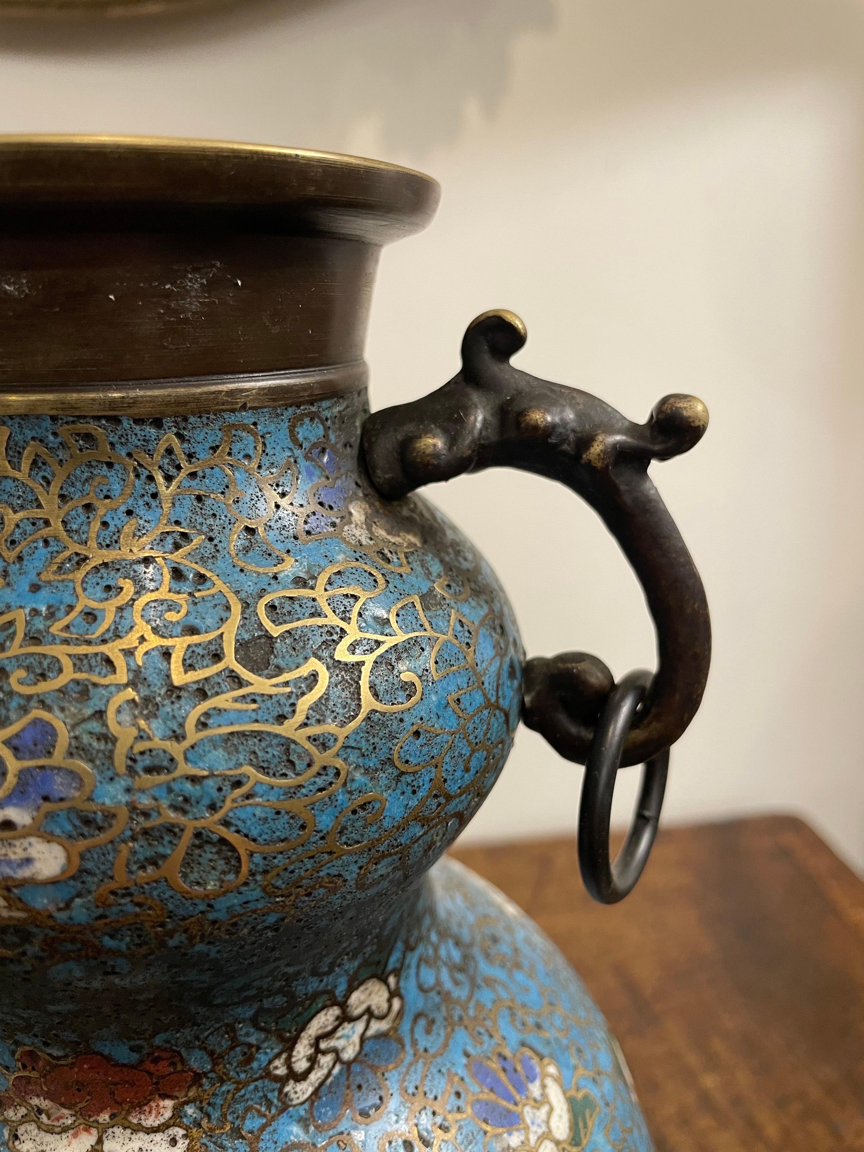 An Unusual Chinese Cloisonne Vase with Elephant Shaped Handles, 19th Century In Good Condition For Sale In ARMADALE, VIC