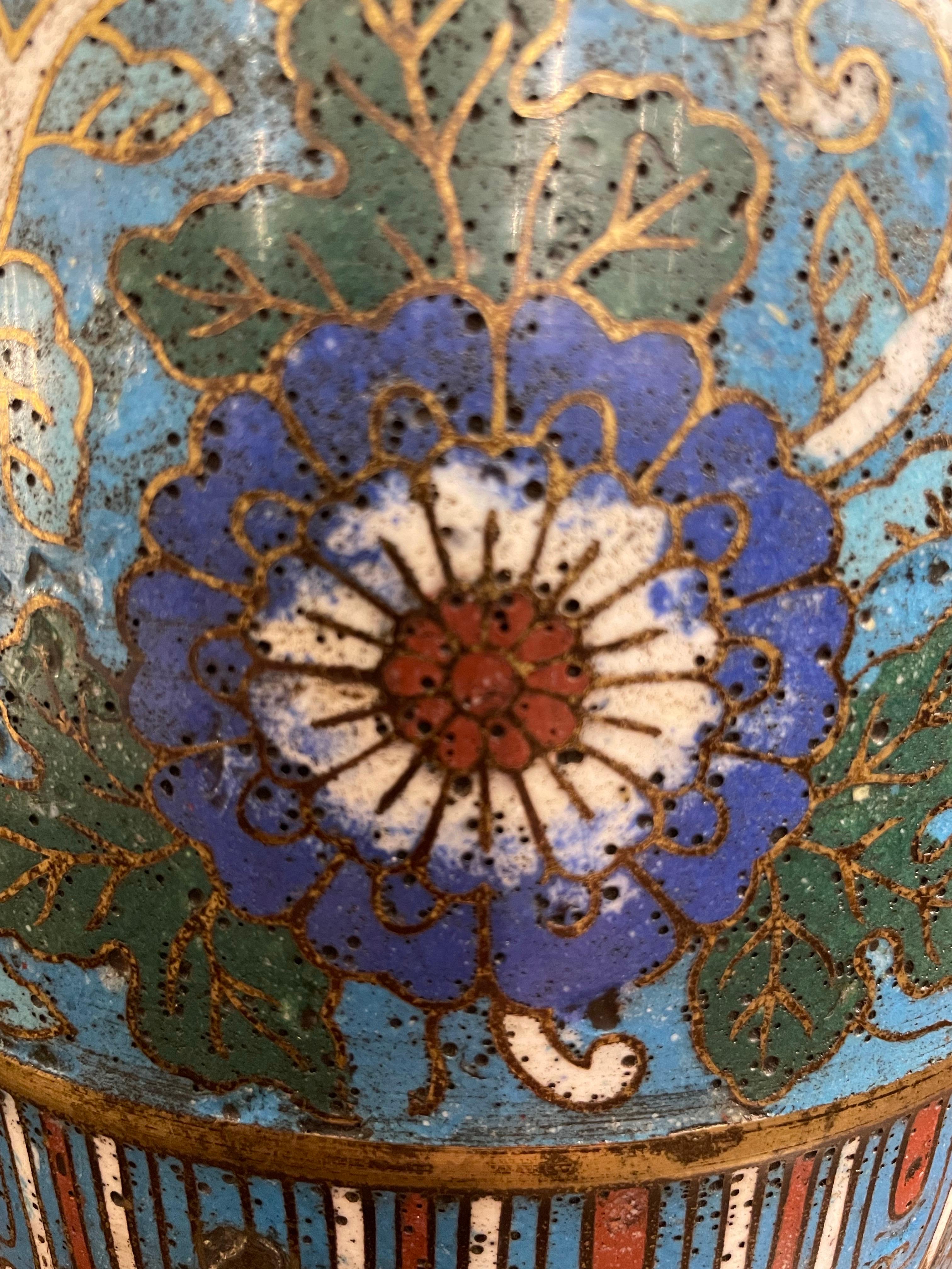 Bronze An Unusual Chinese Cloisonne Vase with Elephant Shaped Handles, 19th Century For Sale