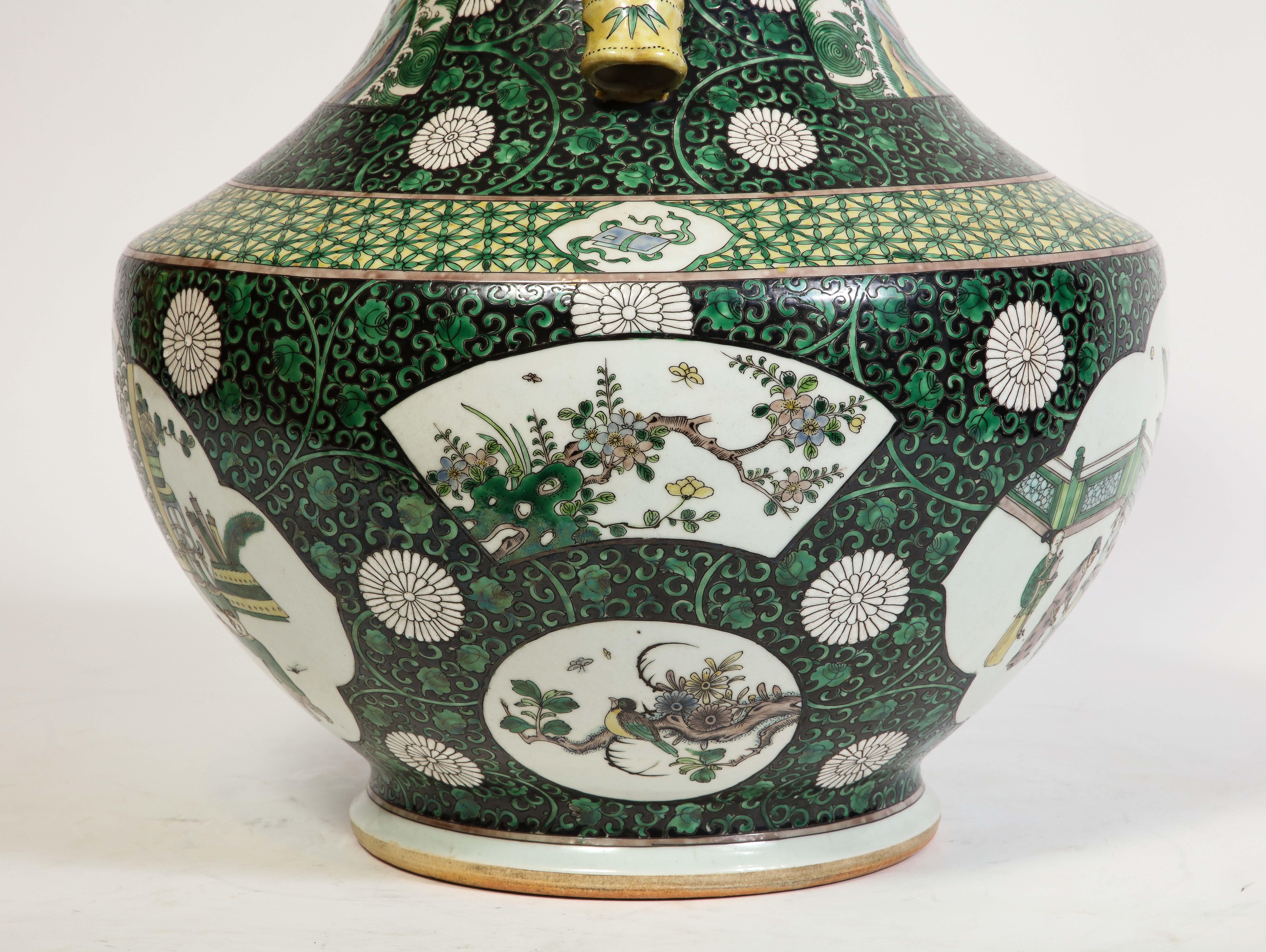 An Unusual Chinese Famille Vert Porcelain Vase with Bamboo Handles For Sale 6