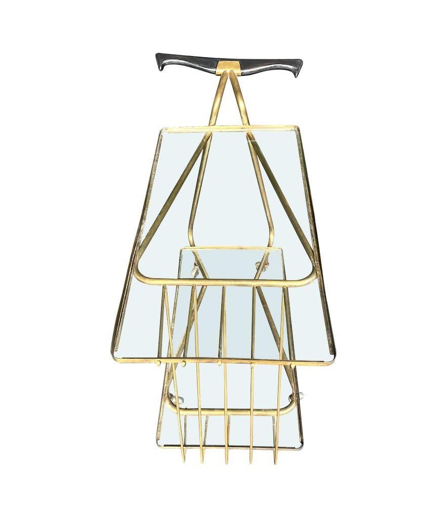 An unusual designed Italian 1950s brass bar trolley by Cesare Lacca For Sale 7