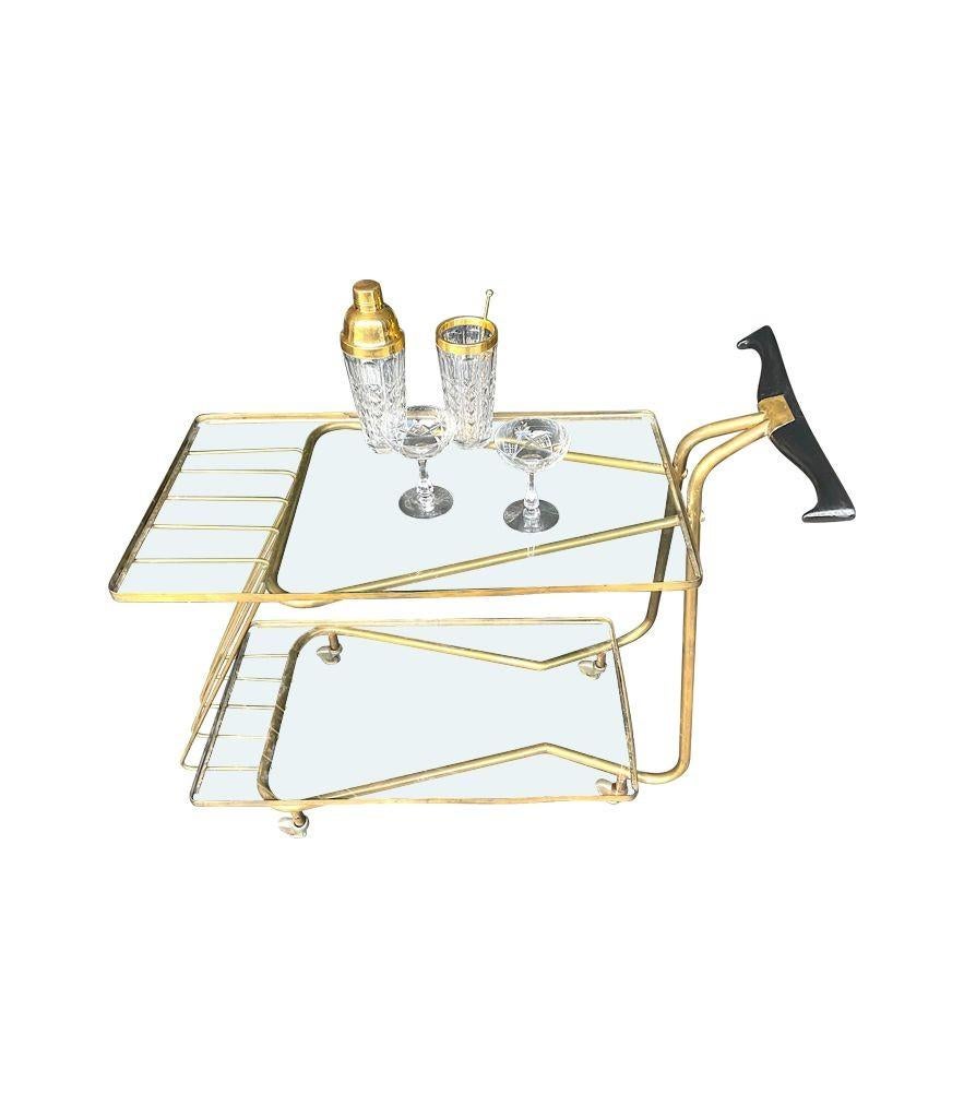 An unusual designed Italian 1950s brass bar trolley by Cesare Lacca For Sale 11