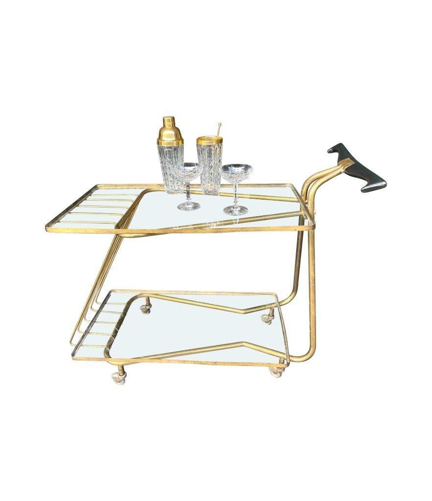 Ebonized An unusual designed Italian 1950s brass bar trolley by Cesare Lacca For Sale