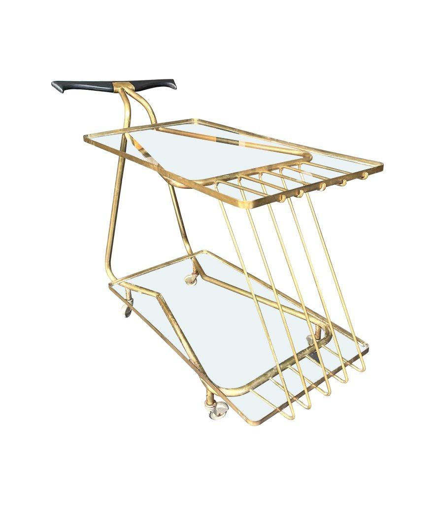 An unusual designed Italian 1950s brass bar trolley by Cesare Lacca In Good Condition For Sale In London, GB