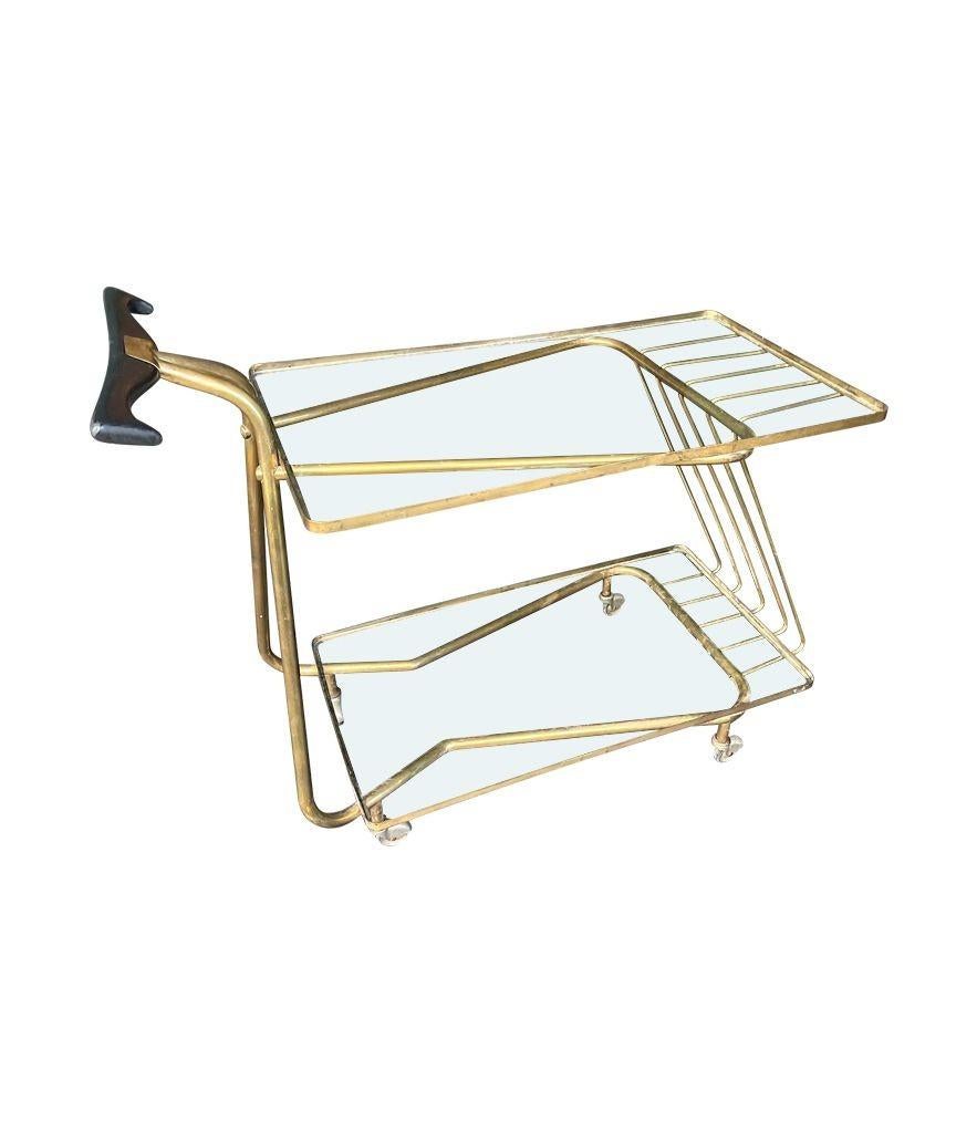 An unusual designed Italian 1950s brass bar trolley by Cesare Lacca For Sale 1