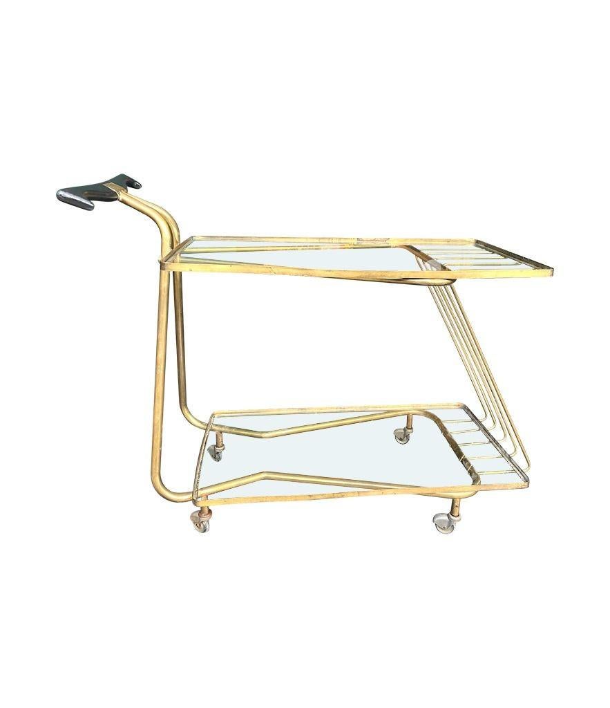 An unusual designed Italian 1950s brass bar trolley by Cesare Lacca For Sale 2