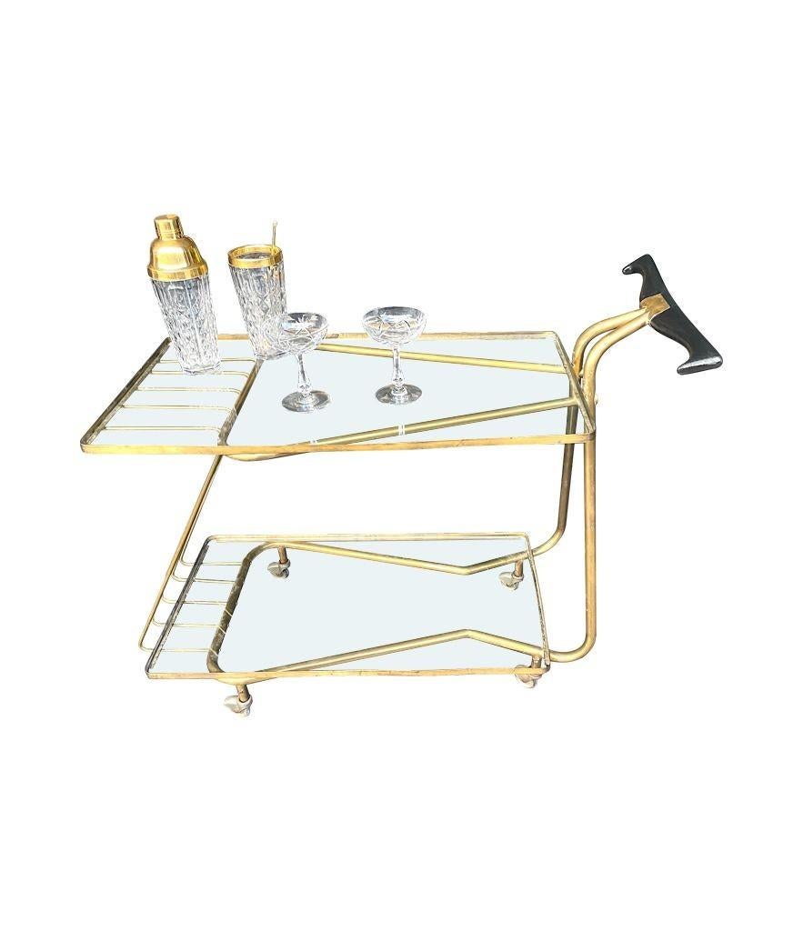 An unusual designed Italian 1950s brass bar trolley by Cesare Lacca For Sale 3