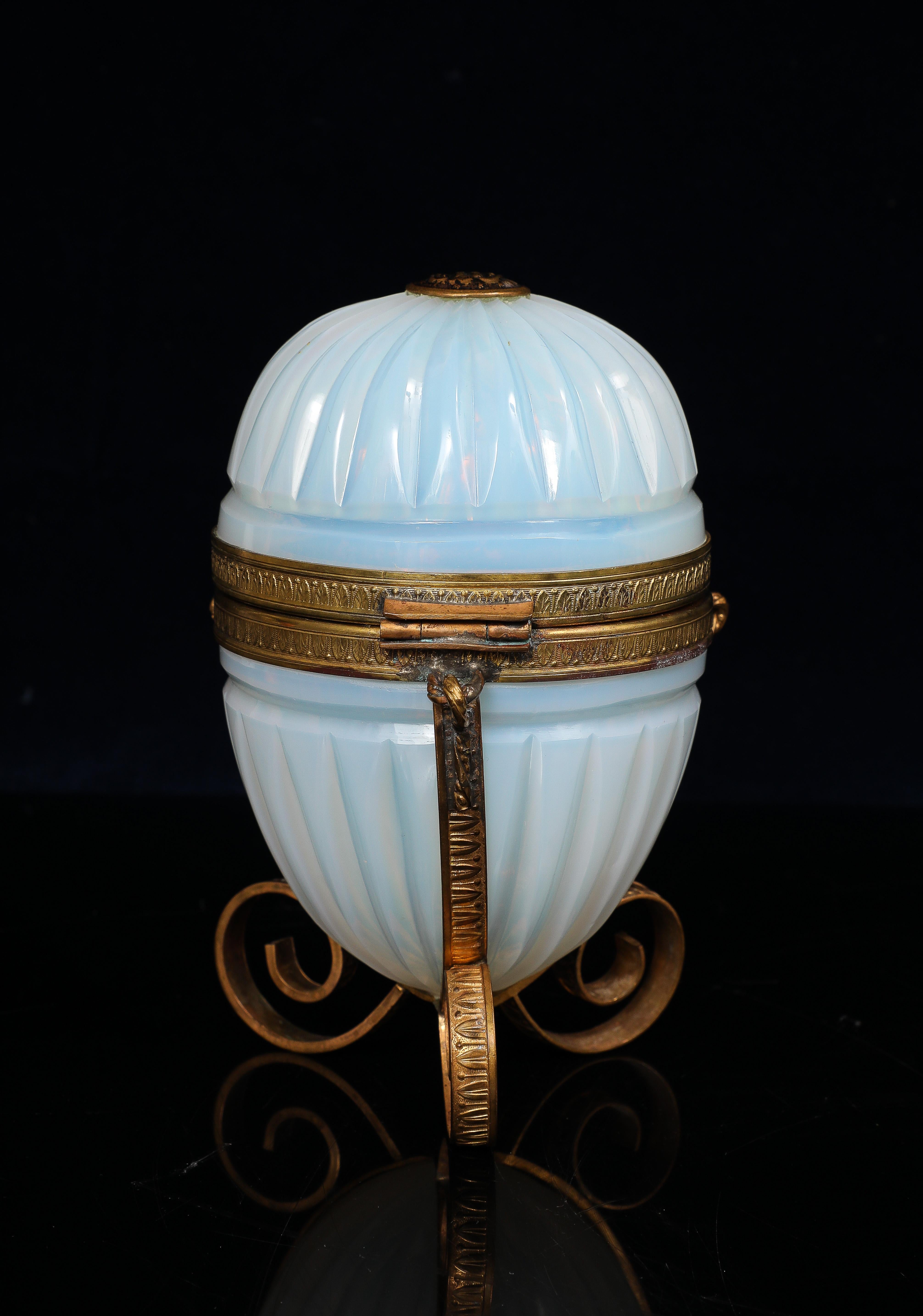 Louis XVI An Unusual Dore Bronze Mounted French Baccarat Opaline Crystal Egg-Form Box For Sale