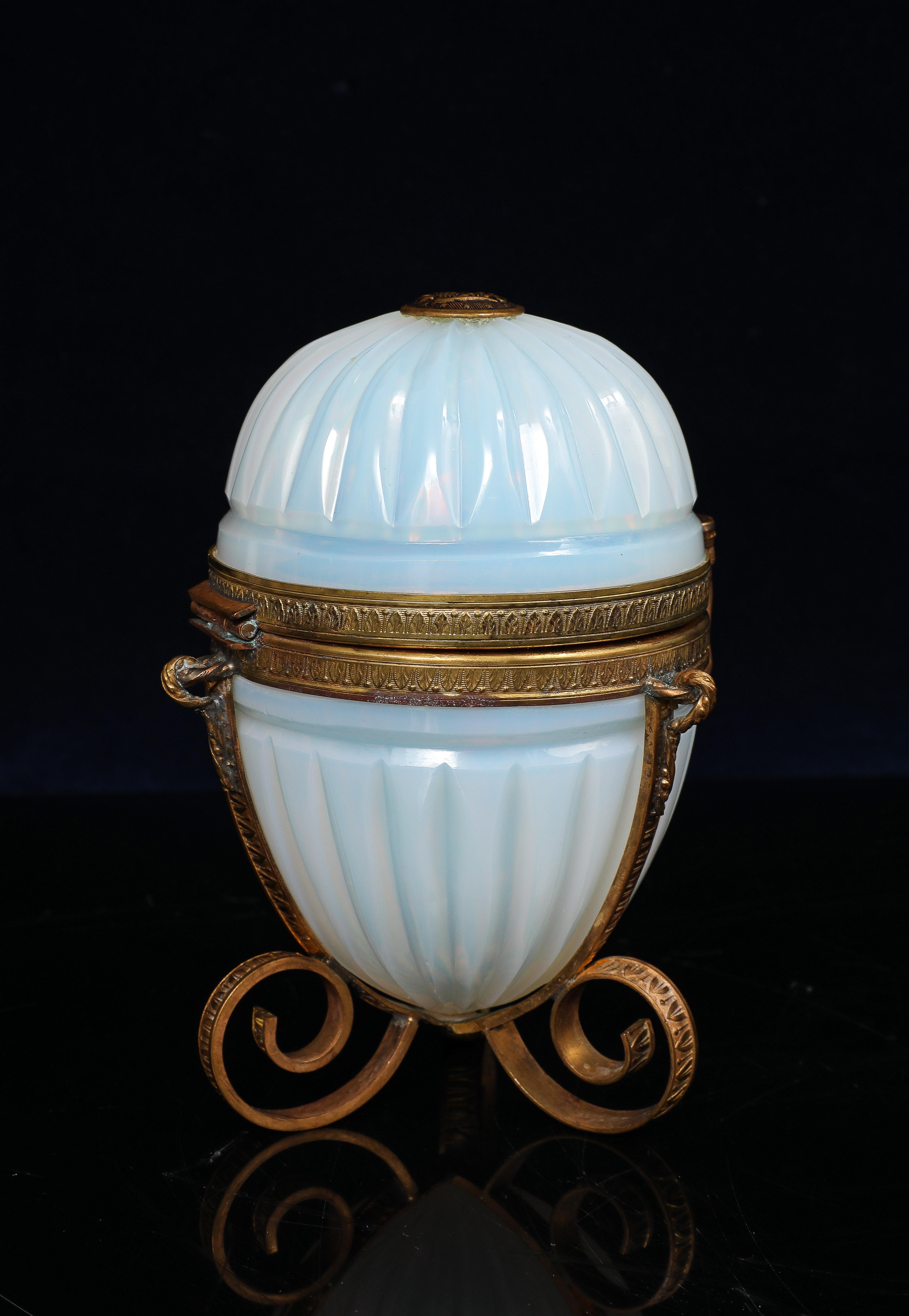 Gilt An Unusual Dore Bronze Mounted French Baccarat Opaline Crystal Egg-Form Box For Sale