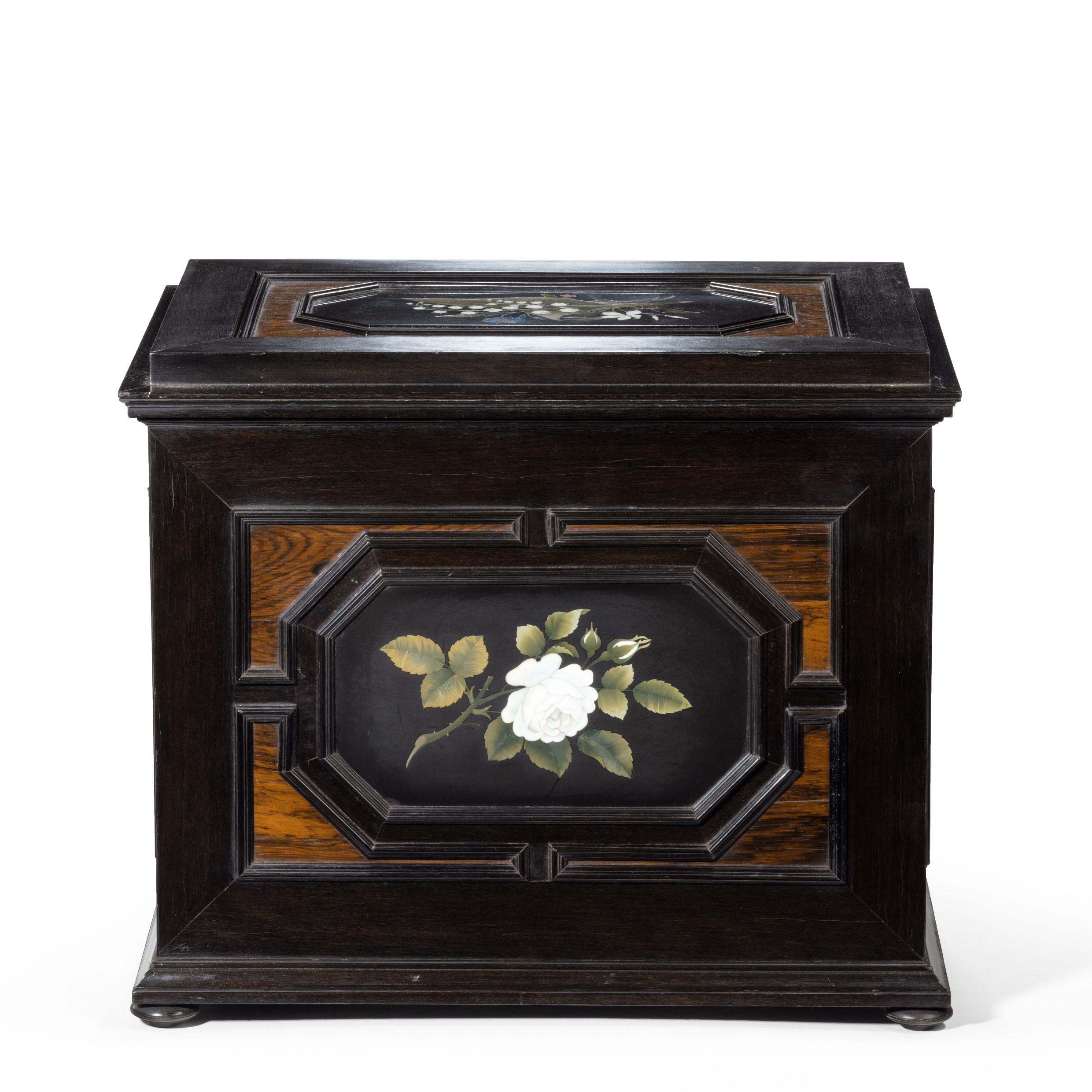 An unusual ebony bijouterie table cabinet showing Calvary Church, Stonington, Lo For Sale 4