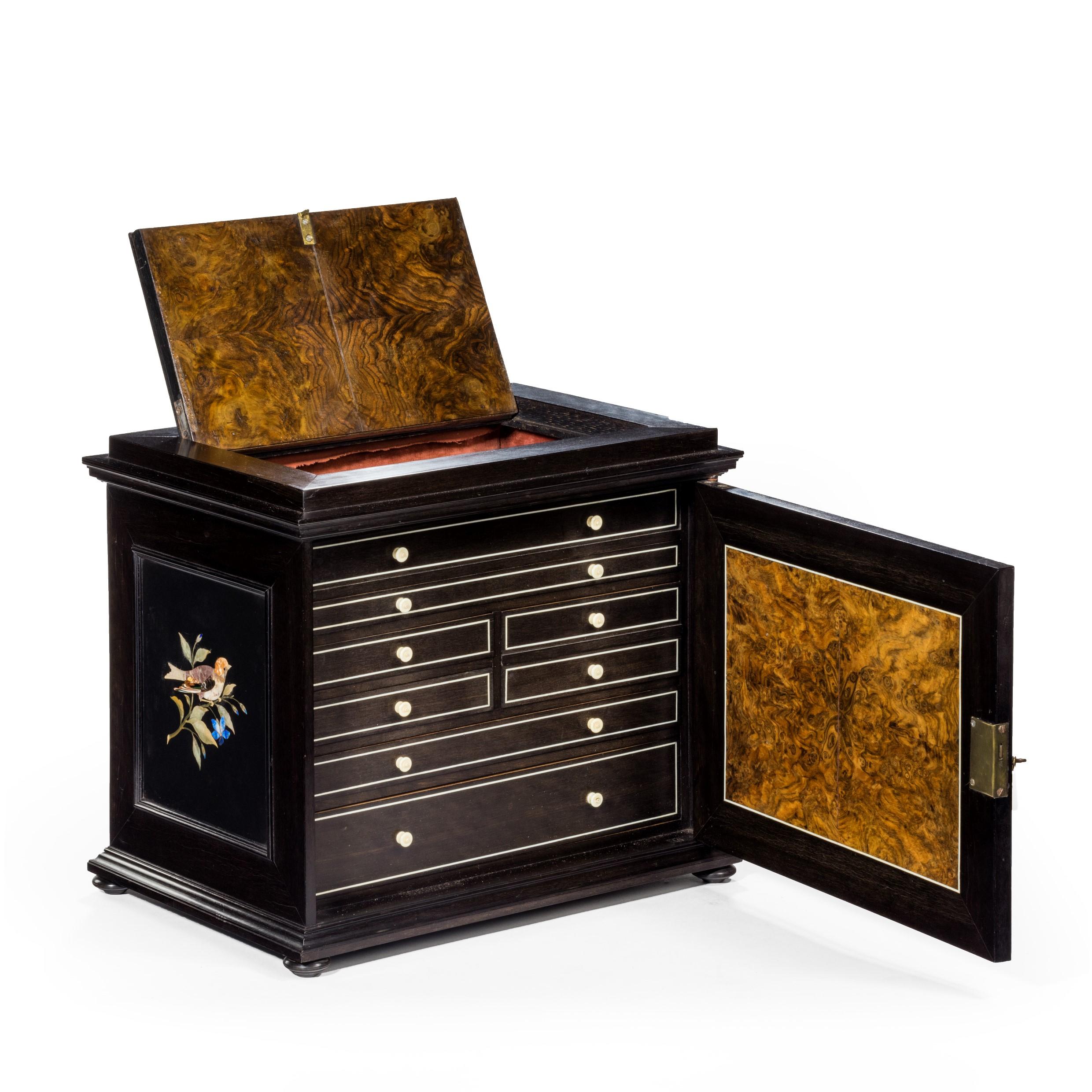 19th Century An unusual ebony bijouterie table cabinet showing Calvary Church, Stonington, Lo For Sale