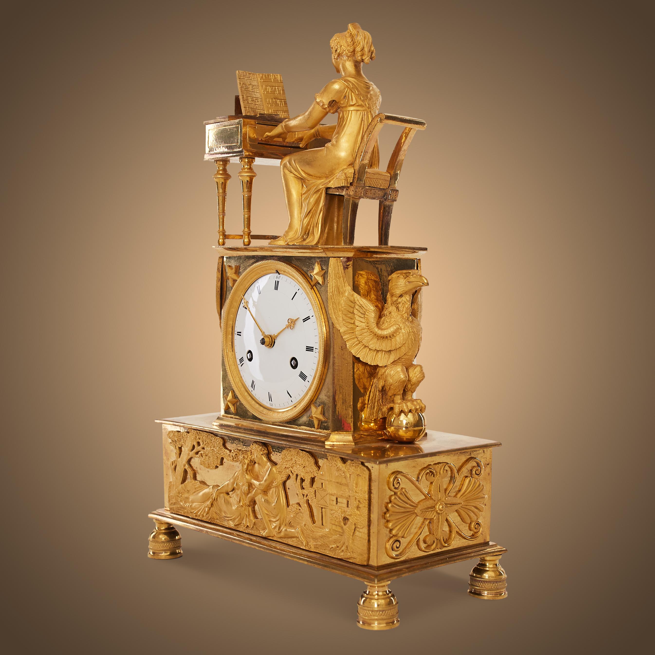 French Unusual Empire-Style Ormolu Clock from the 19th Century
