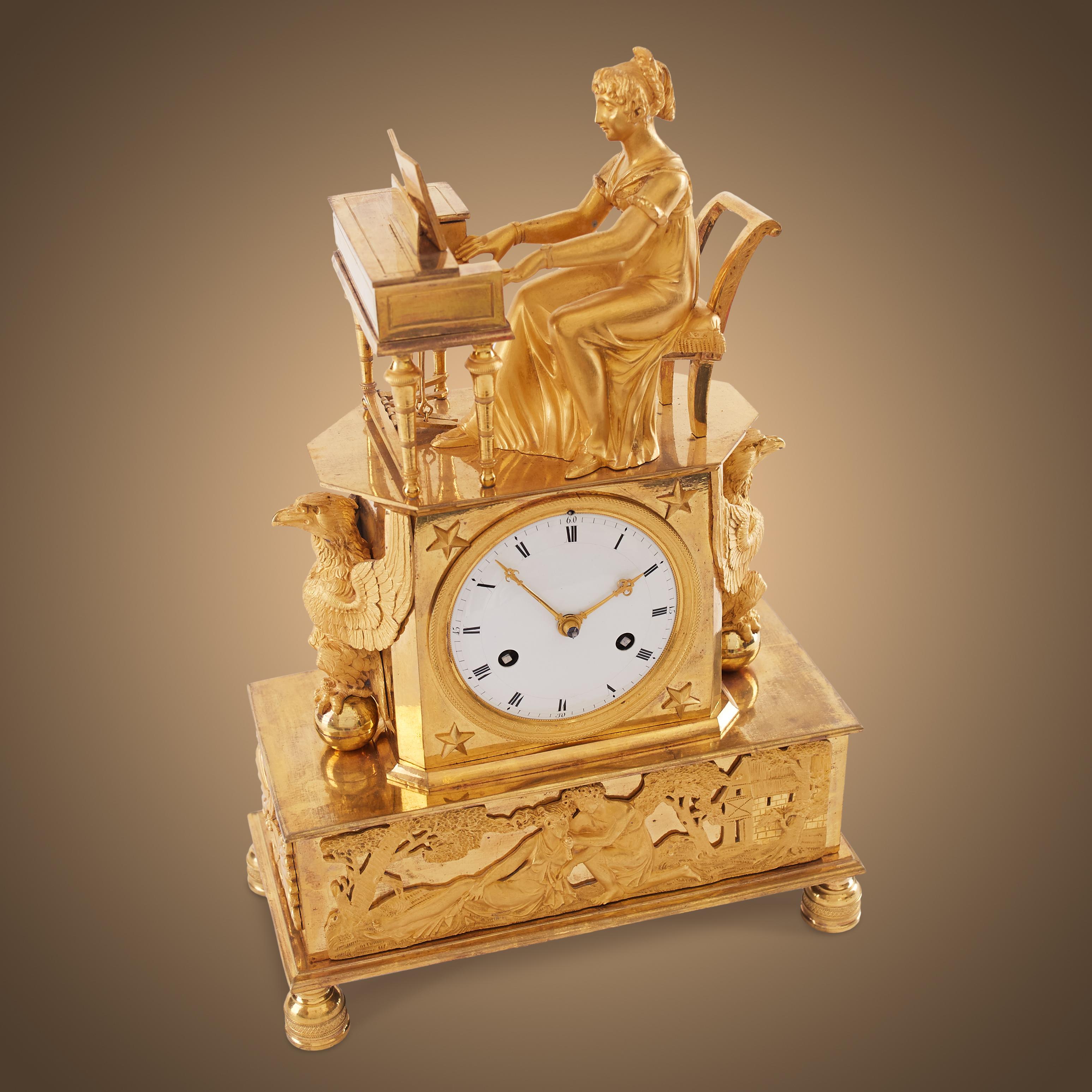 Gilt Unusual Empire-Style Ormolu Clock from the 19th Century